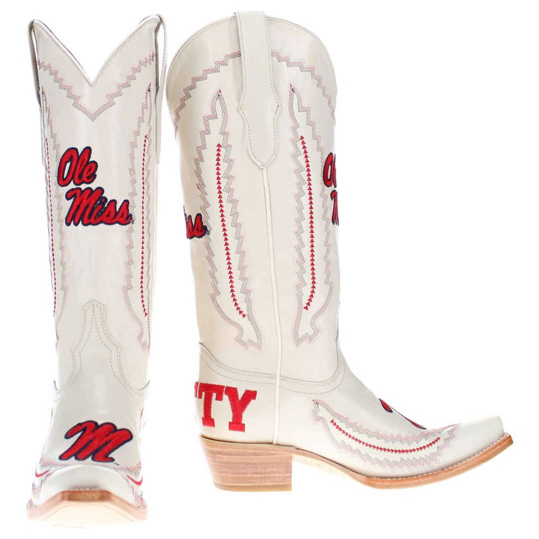 Women's University of Mississippi Bone Snip Toe Cowgirl Boots Naomi by Vaccari