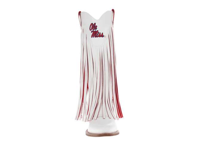 University of Mississippi Kacey White Fringe Boot By V By Vaccari