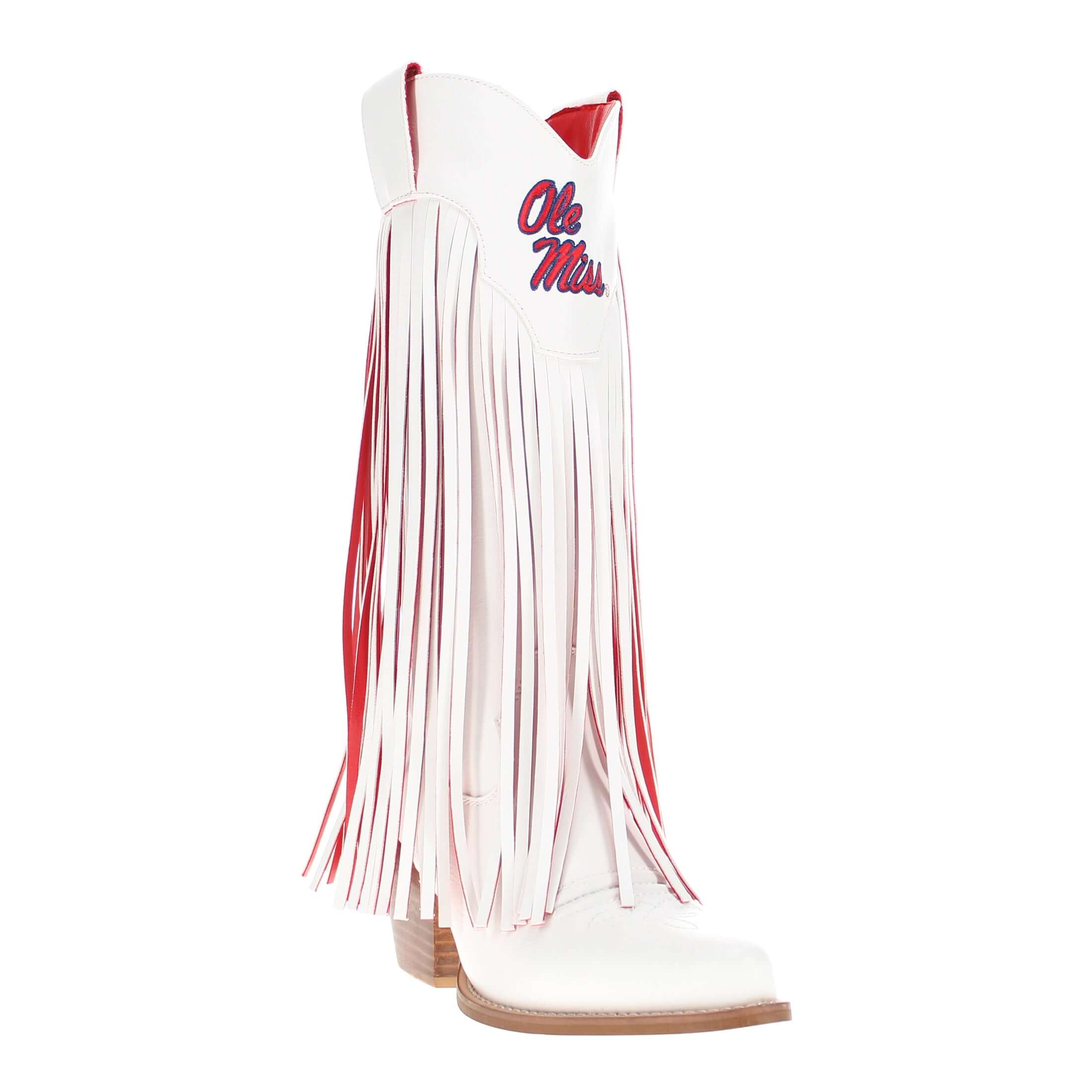 University of Mississippi Kacey White Fringe Boot By V By Vaccari