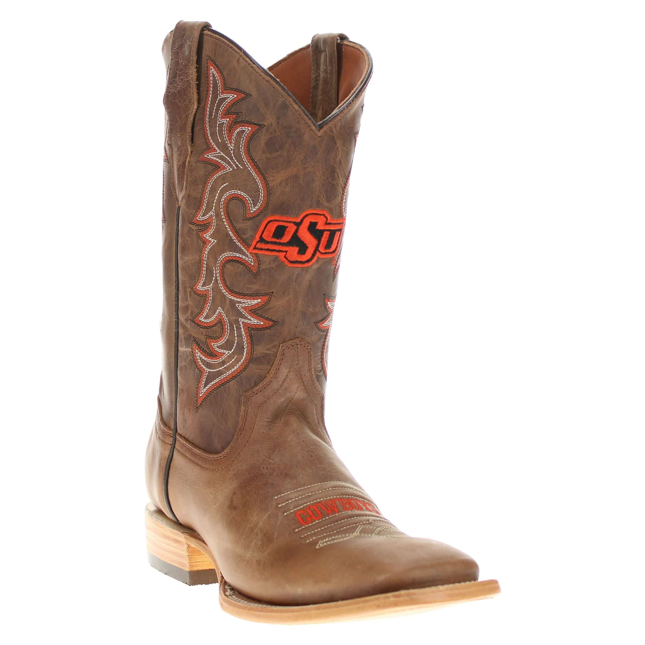 Men's Oklahoma State University Tan Sqaure Toe Cowboy Boots by Vaccari