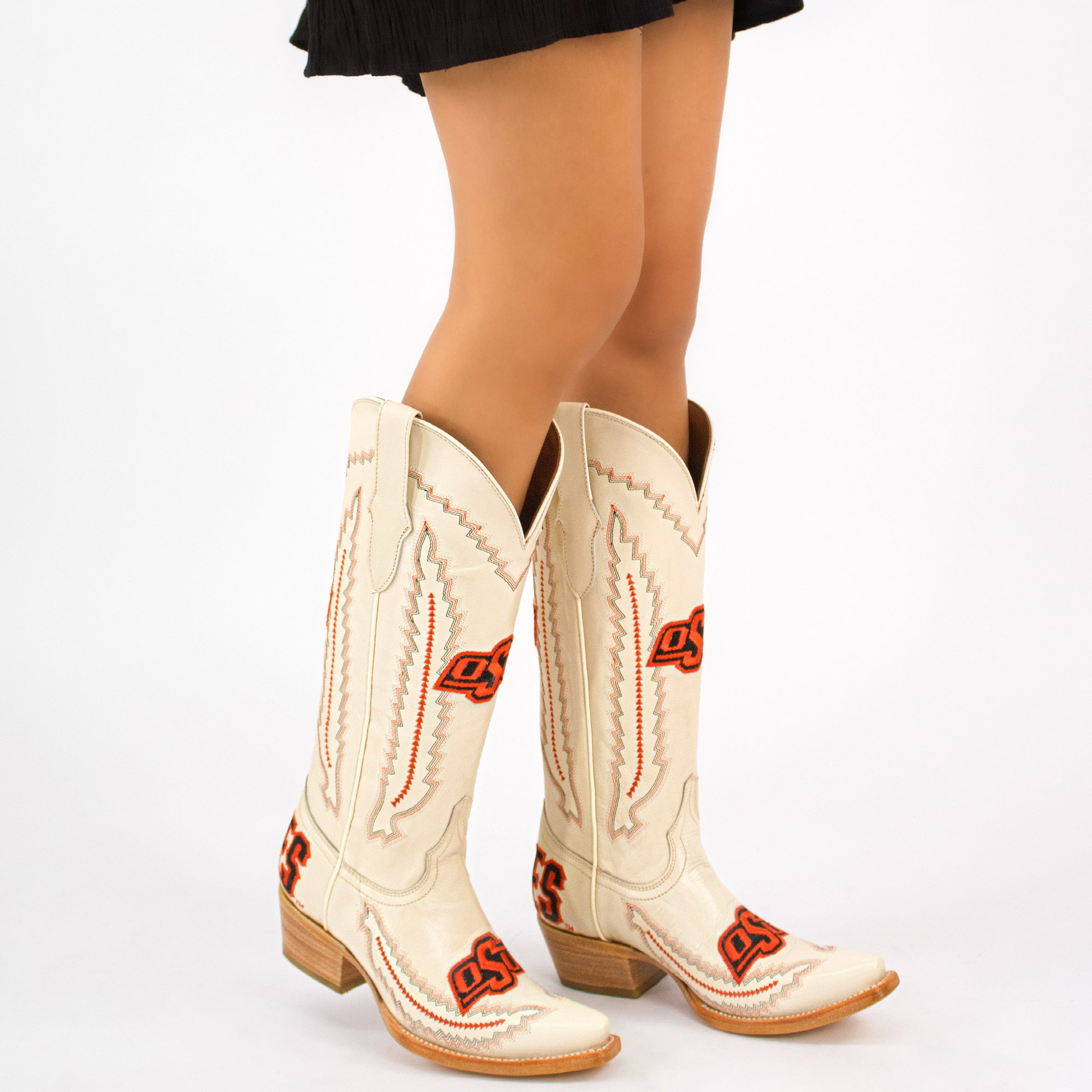 Women's Oklahoma State University Bone Snip Toe Cowgirl Boots Naomi by Vaccari