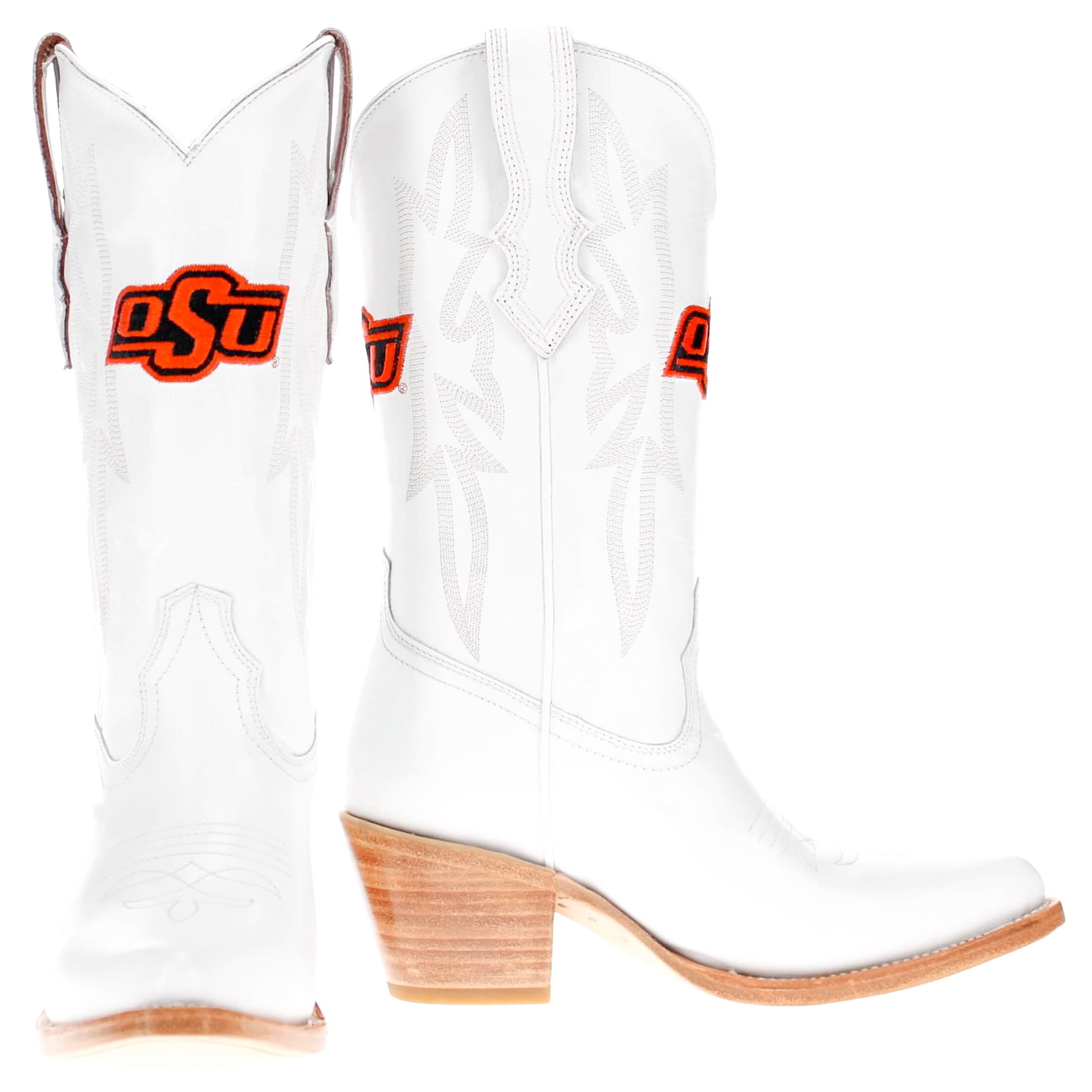 Women's Oklahoma State University All White Pointed Toe Cowgirl Boots Leighton Vaccari University