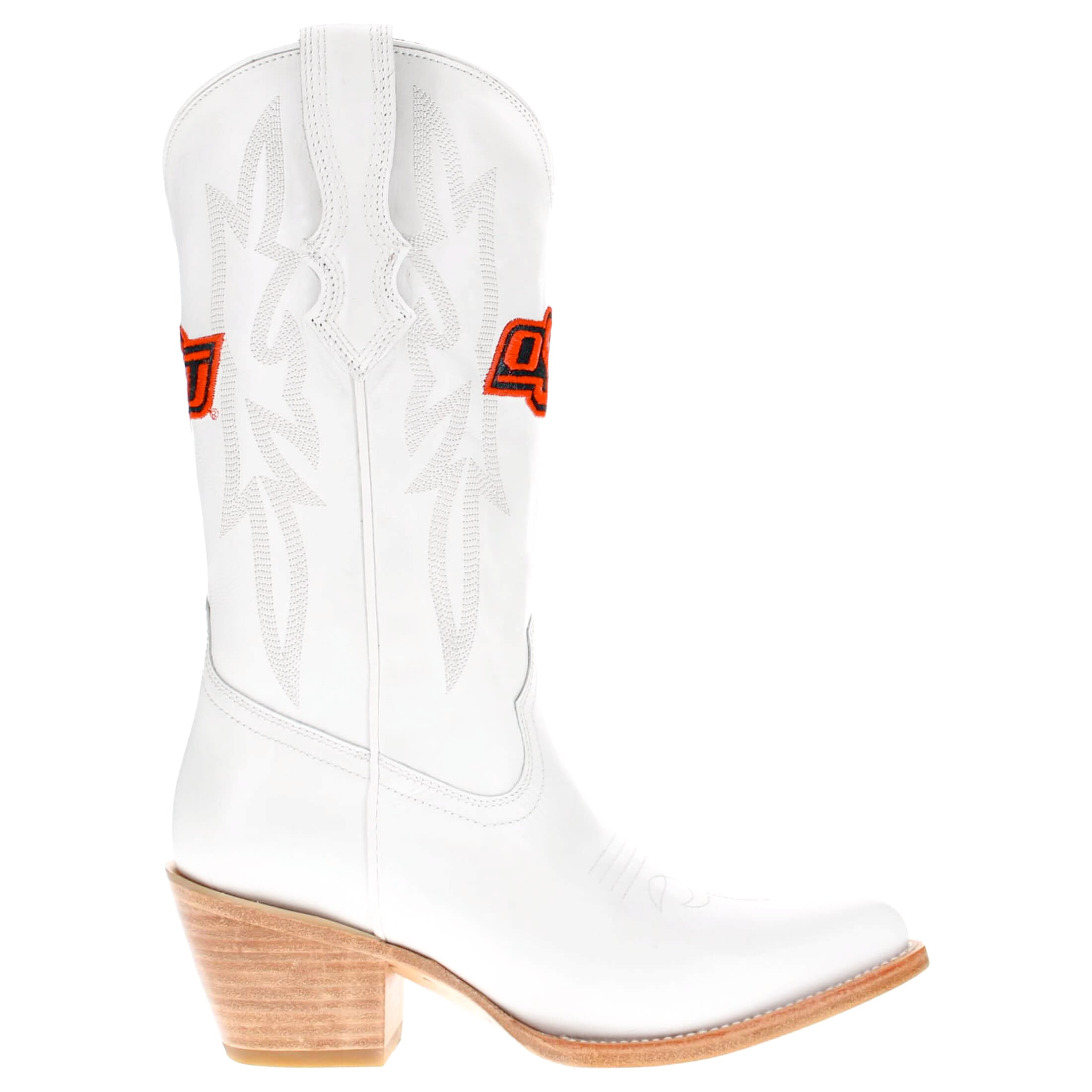 Women's Oklahoma State University All White Pointed Toe Cowgirl Boots Leighton Vaccari University