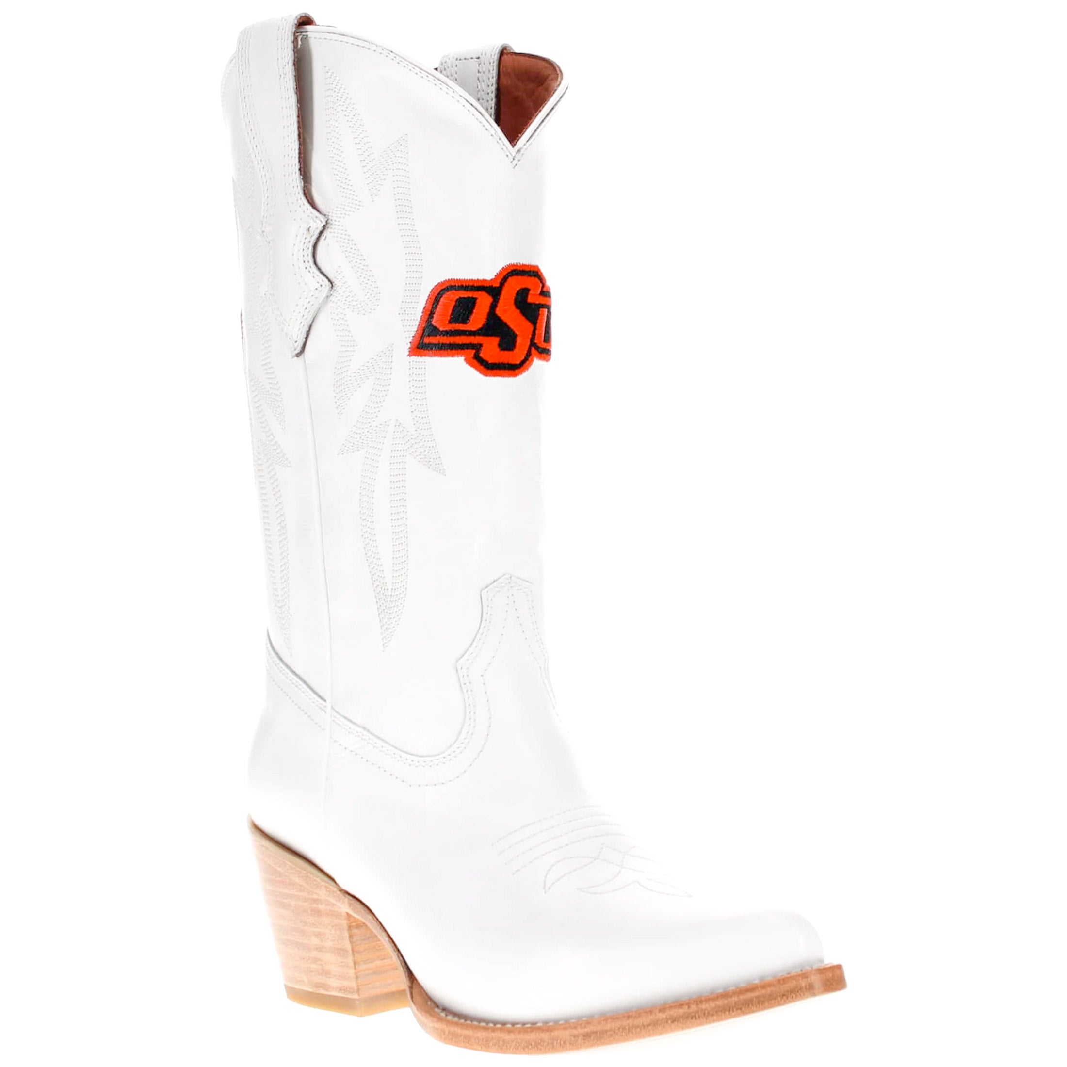 Women's Oklahoma State University All White Pointed Toe Cowgirl Boots Leighton Vaccari University