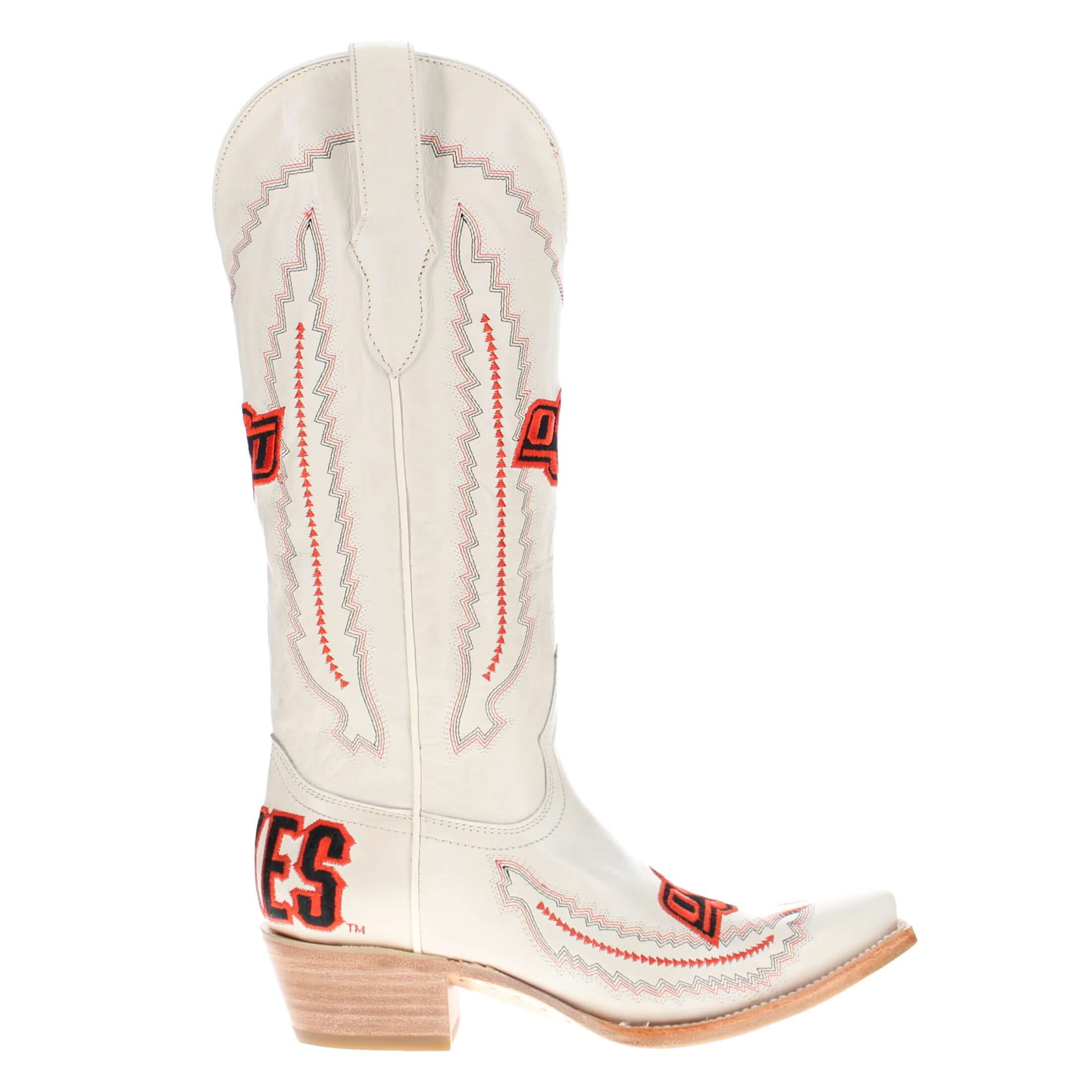 Women's Oklahoma State University Bone Snip Toe Cowgirl Boots Naomi by Vaccari