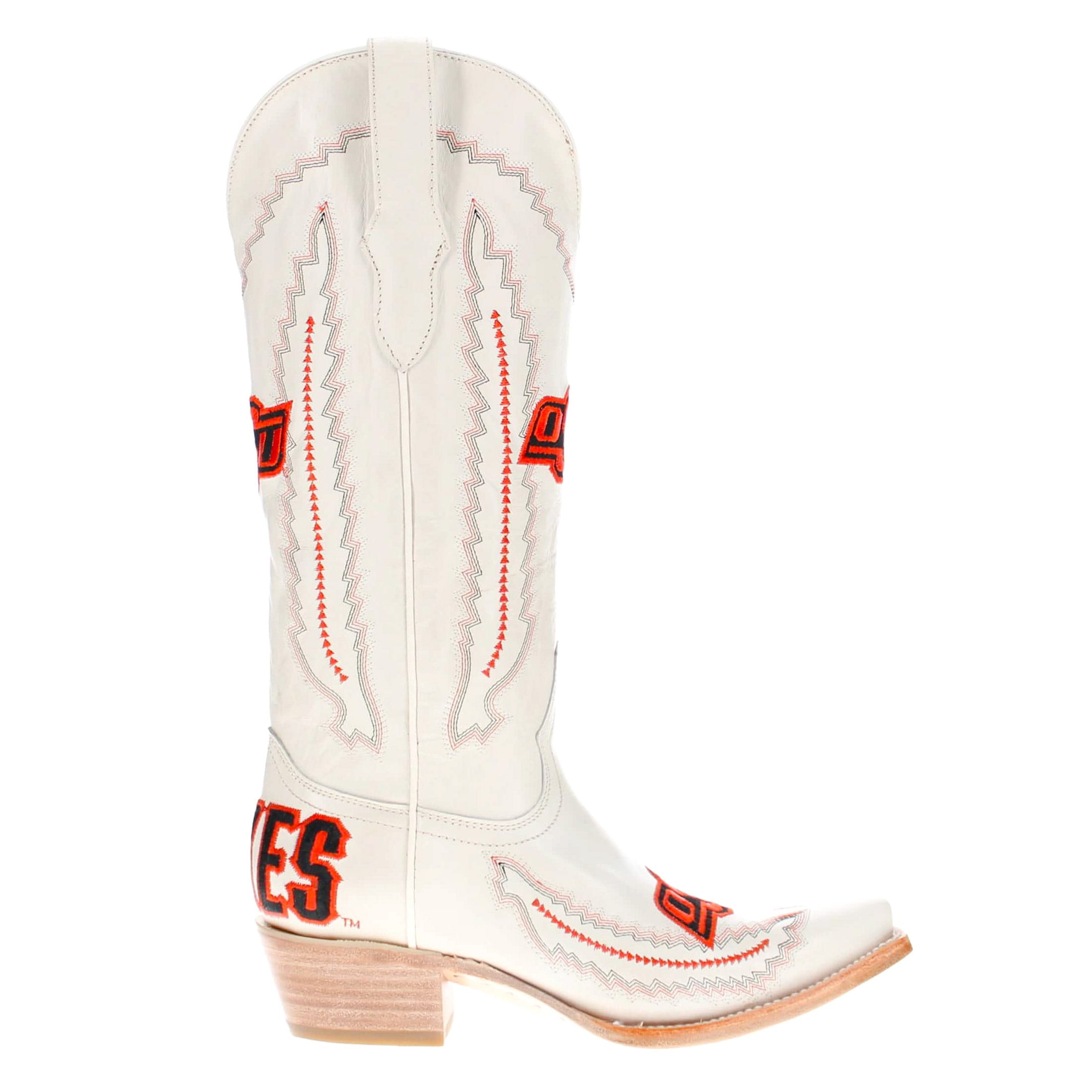 Women's Oklahoma State University Bone Snip Toe Cowgirl Boots Naomi by Vaccari