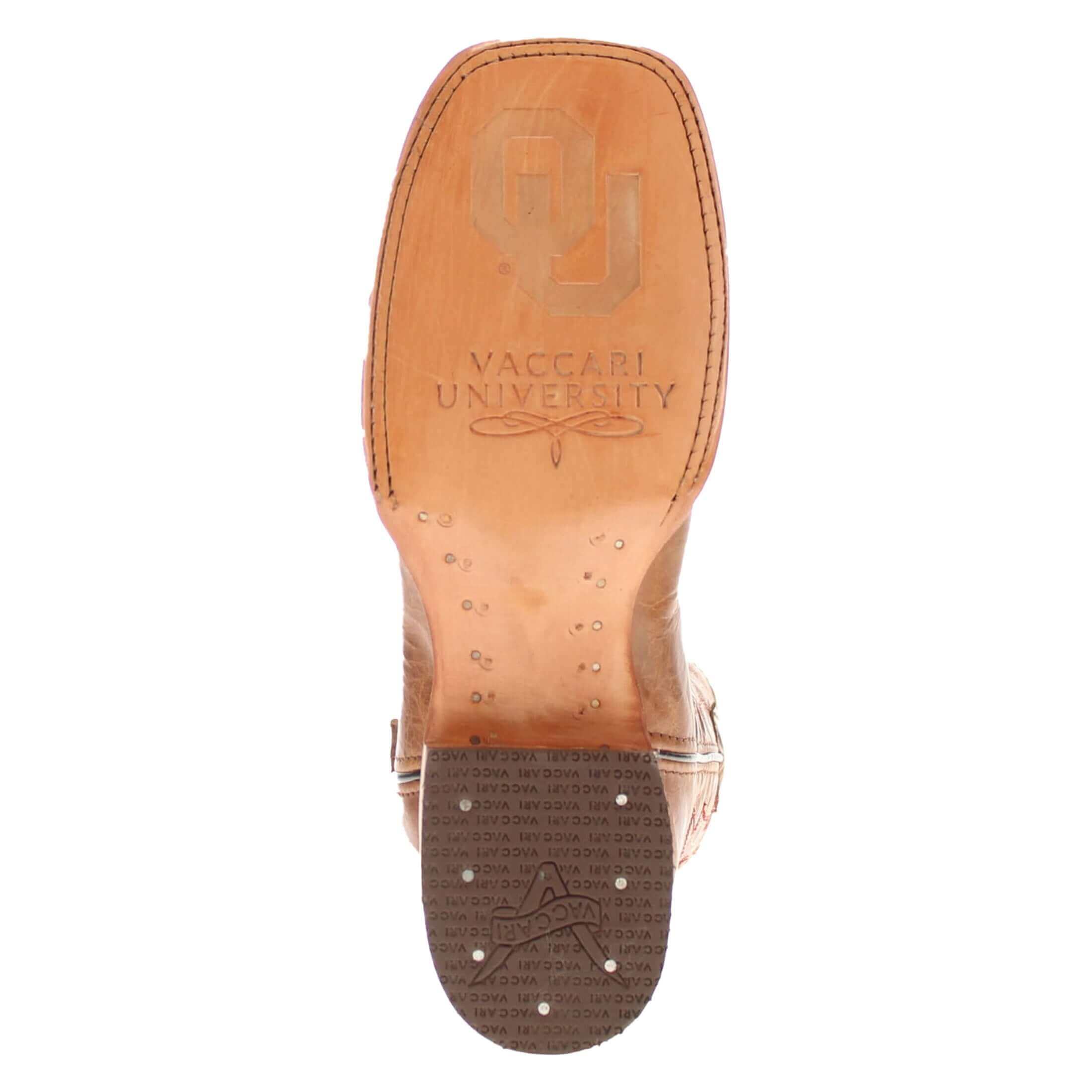 Men's University of Oklahoma Sooners Tan Leather Square Toe Cowboy Boots by Vaccari