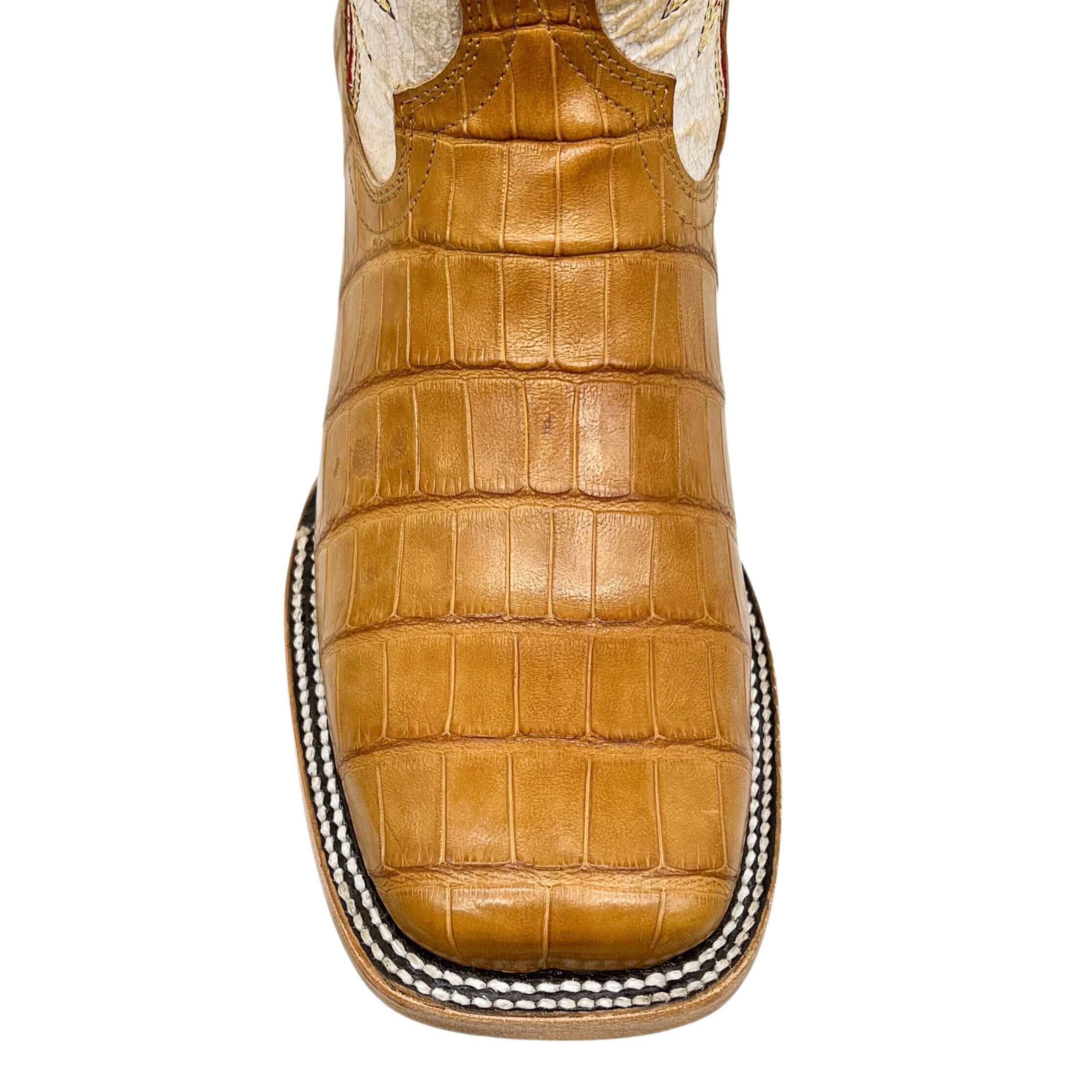 Men's University of Oklahoma Sooners Cowboy Boots | OU Tan Square Toe American Alligator Boots | Officially Licensed | Parker