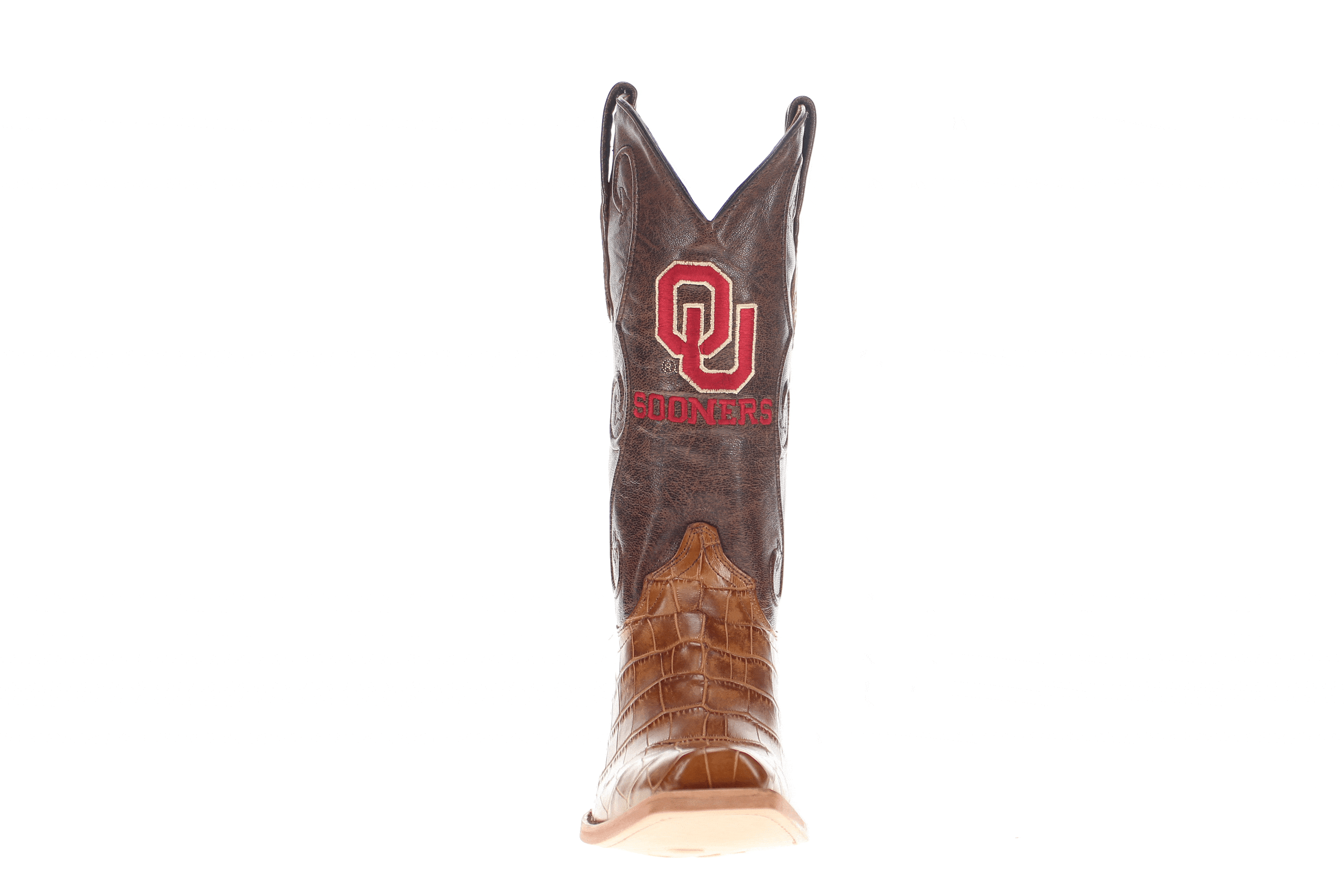 Men's University of Oklahoma Sooners Tan American Alligator Belly Cowboy Boots James by Vaccari #select-a-toe_jw