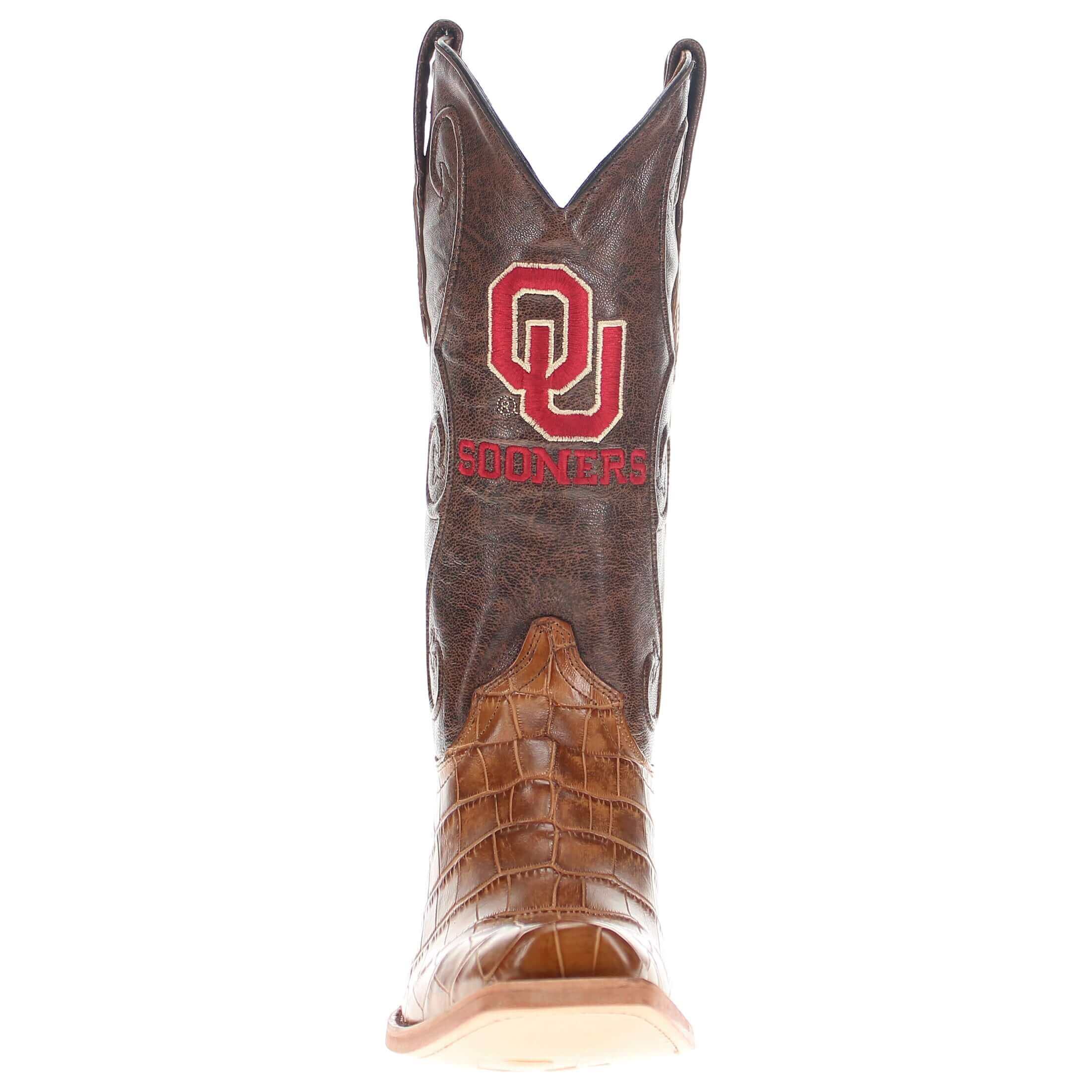 Men's University of Oklahoma Sooners Tan American Alligator Belly Cowboy Boots James by Vaccari #select-a-toe_jw