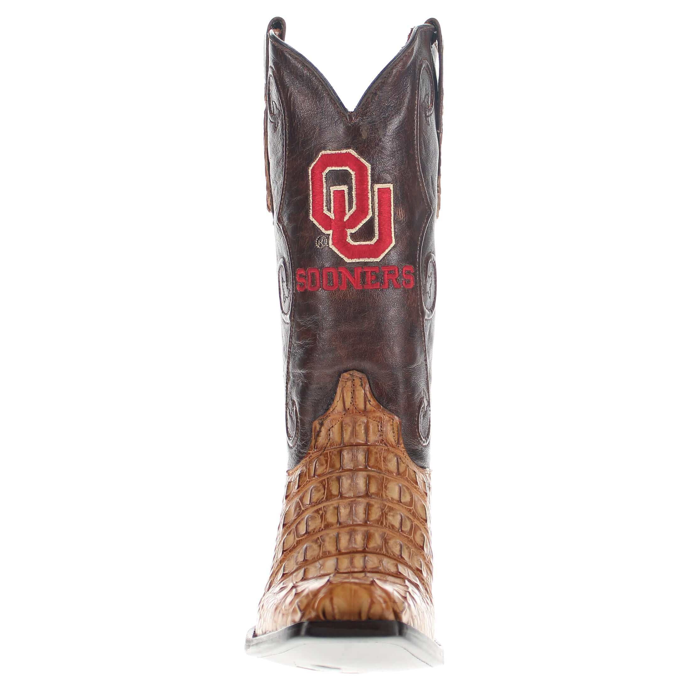 Men's University of Oklahoma Sooners Tan JW Toe Hornback American Alligator Cowboy Boots David by Vaccari