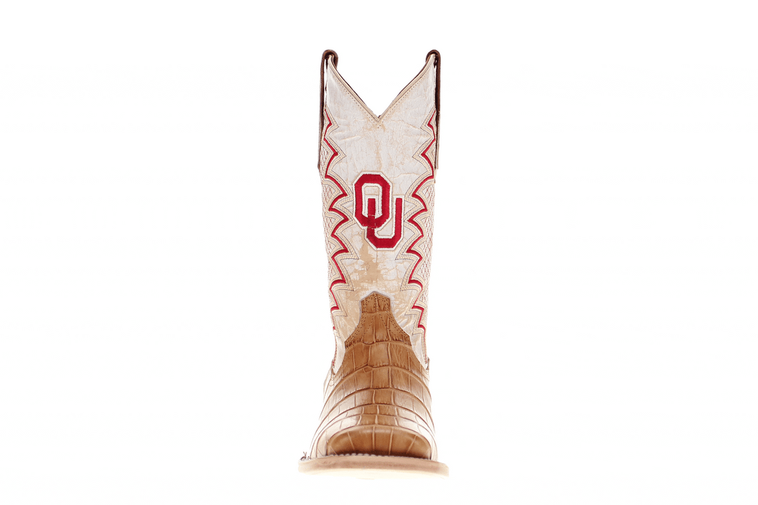 Men's University of Oklahoma Sooners Cowboy Boots | OU Tan Square Toe American Alligator Boots | Officially Licensed | Parker