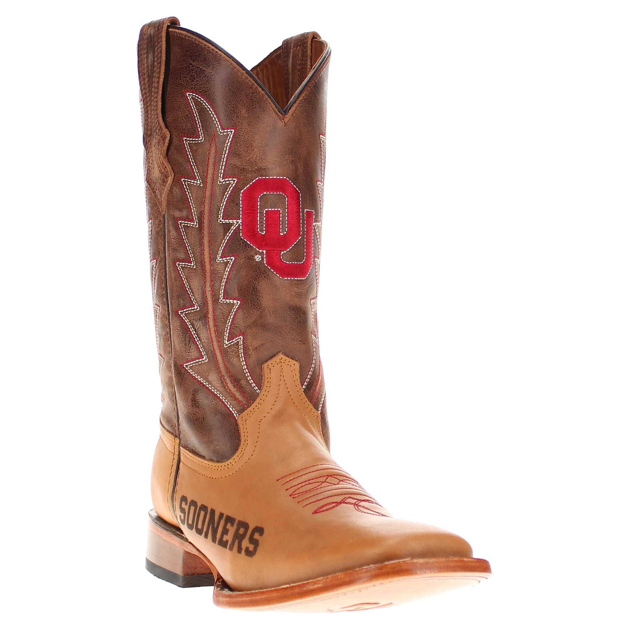 Men's University of Oklahoma Lasered Vamp Tan Cowboy Boots by Vaccari