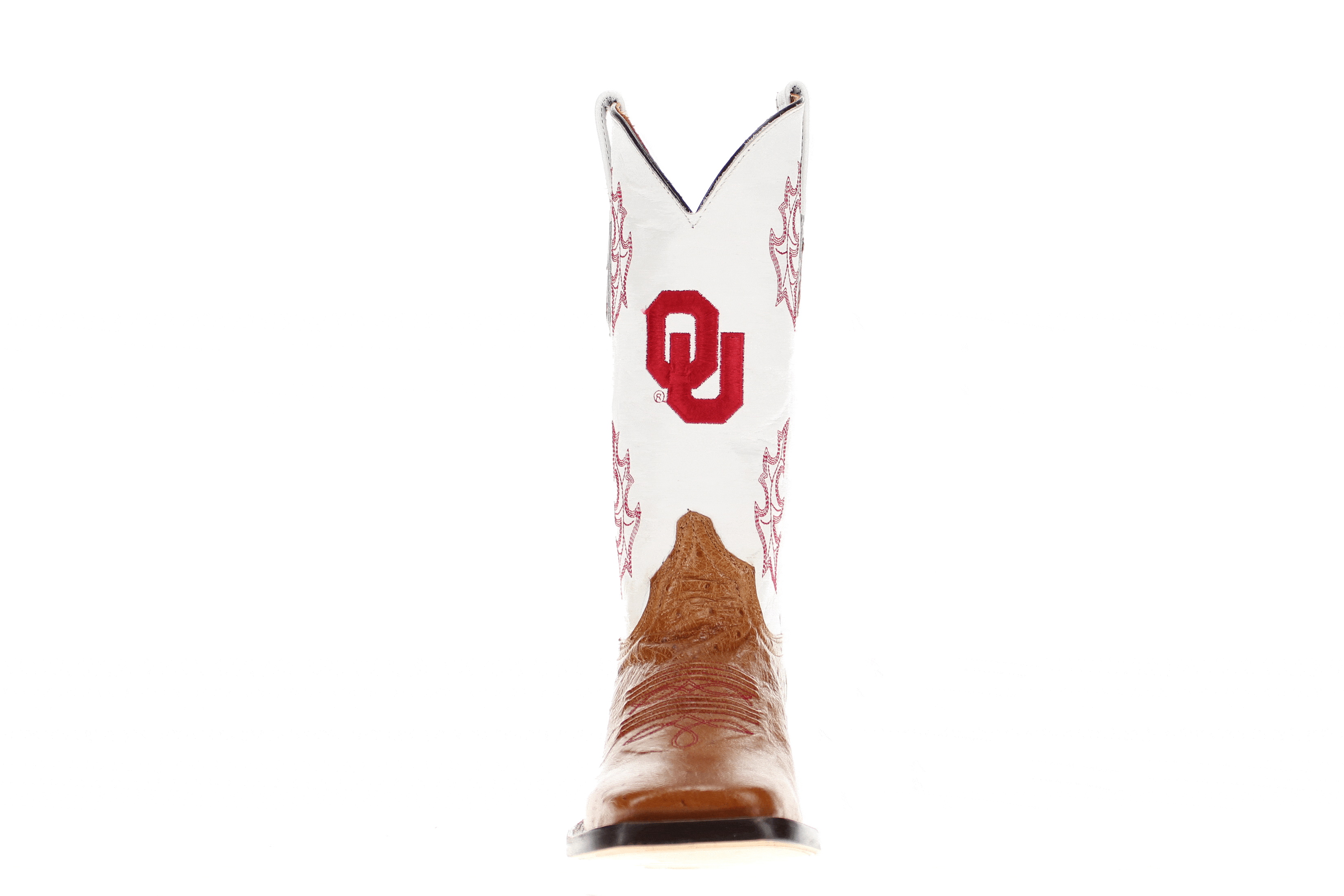 Men's University of Oklahoma Sooners Cowboy Boots | Tan Broad Square/JW toe Smooth Ostrich Boots | Officially Licensed | Brooks