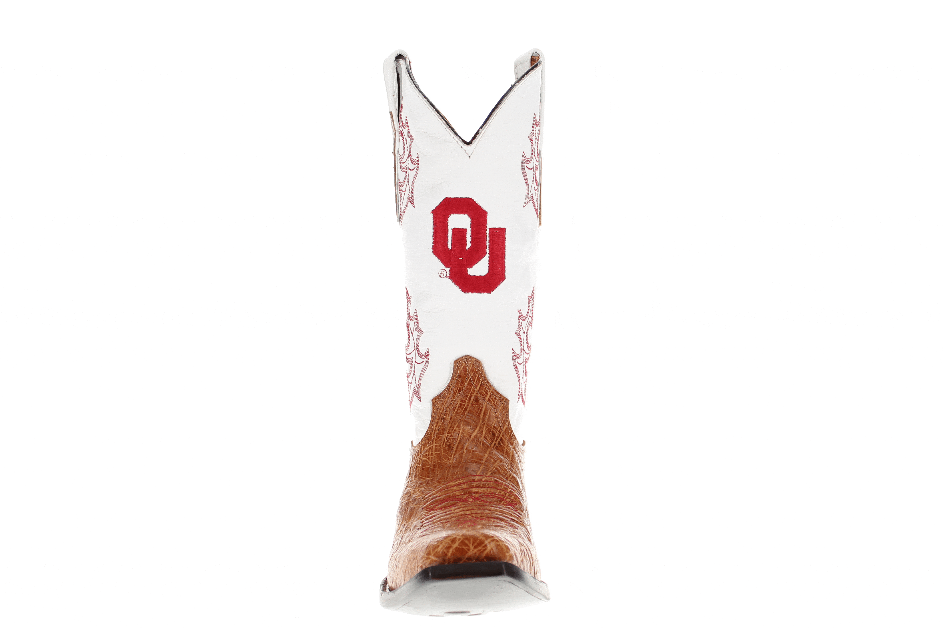Men's University of Oklahoma Sooners Cowboy Boots | Tan Broad Square/JW toe Smooth Ostrich Boots | Officially Licensed | Brooks