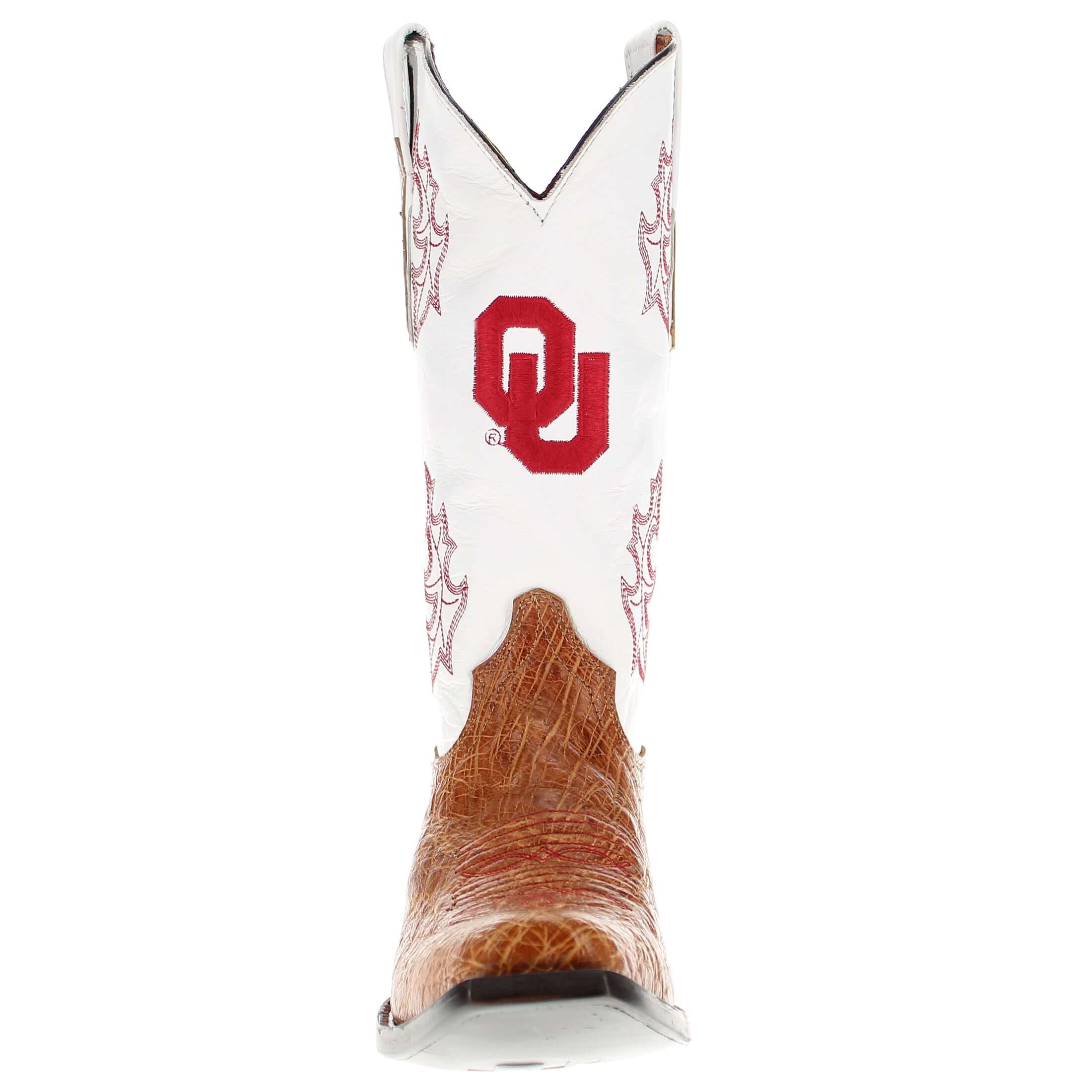 Men's University of Oklahoma Sooners Cowboy Boots | Tan Broad Square/JW toe Smooth Ostrich Boots | Officially Licensed | Brooks