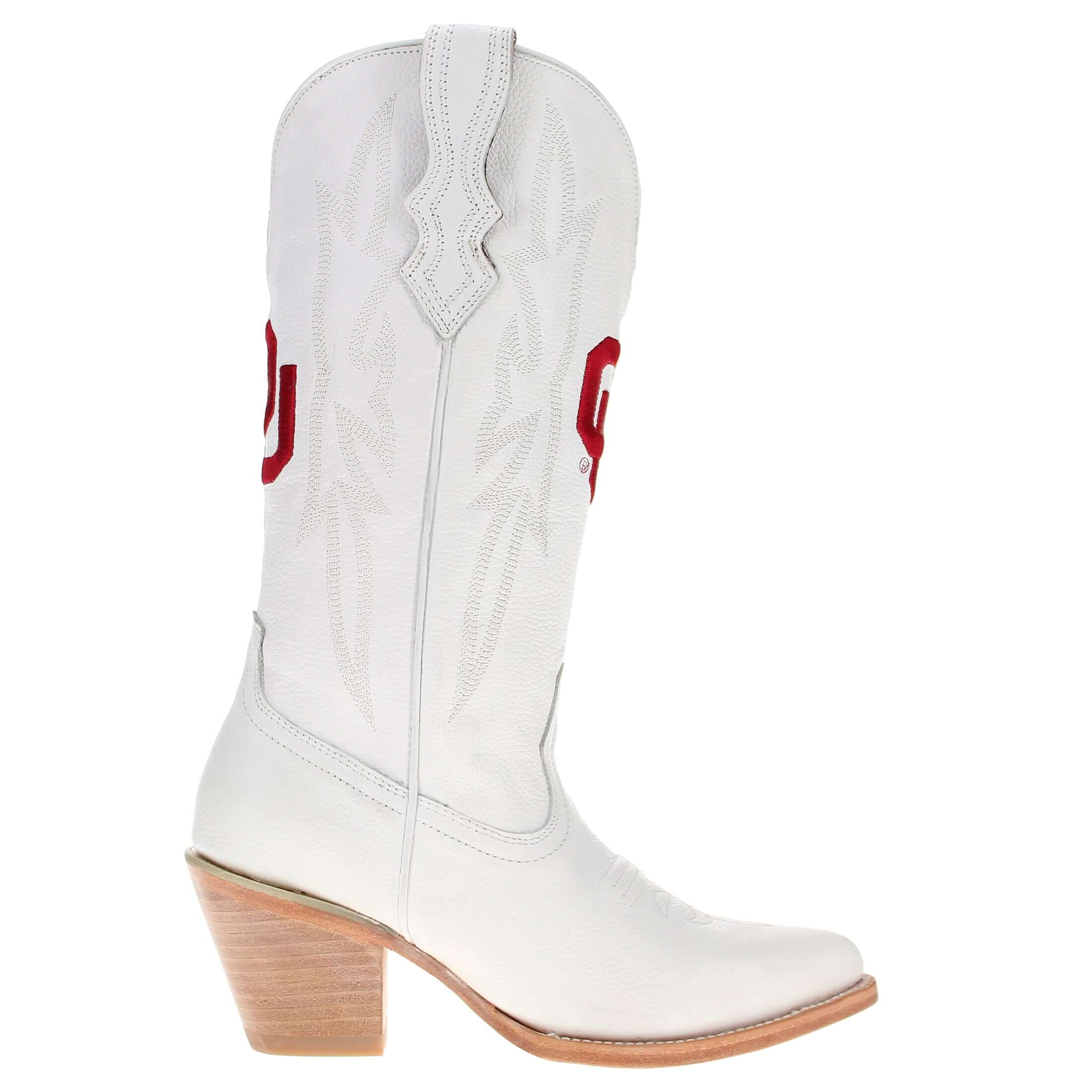 Women's University of Oklahoma Sooners All White Pointed Toe Cowgirl Boots Leighton by Vaccari
