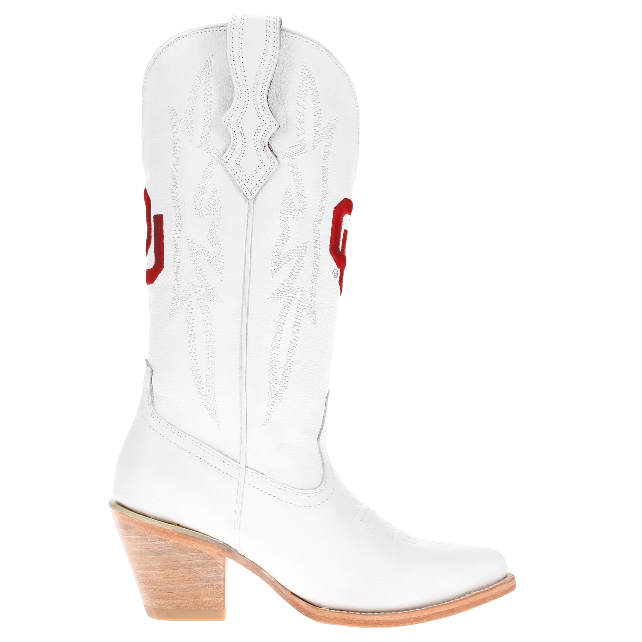 Women's University of Oklahoma Sooners All White Pointed Toe Cowgirl Boots Leighton by Vaccari
