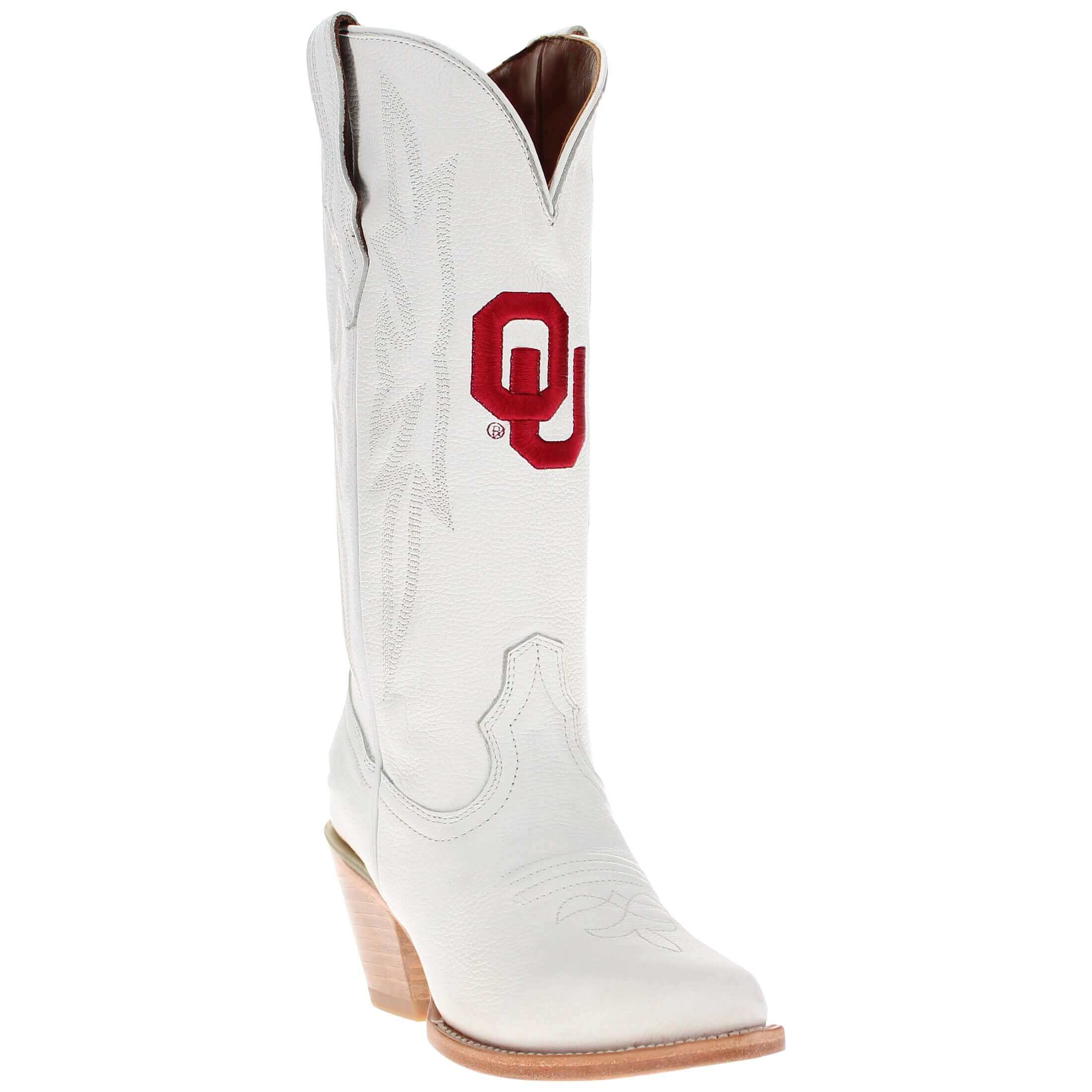 Women's University of Oklahoma Sooners All White Pointed Toe Cowgirl Boots Leighton by Vaccari