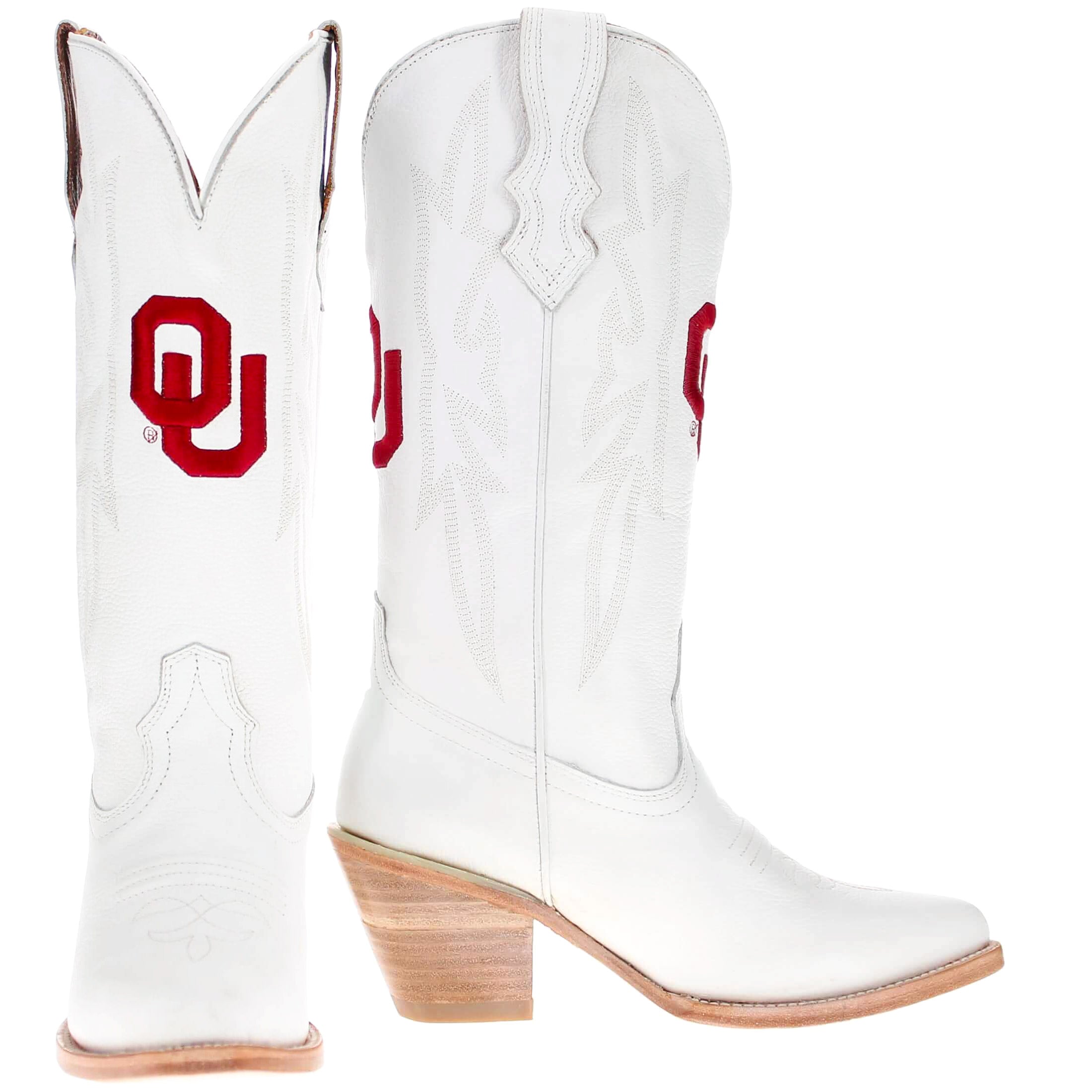 Women's University of Oklahoma Sooners All White Pointed Toe Cowgirl Boots Leighton by Vaccari
