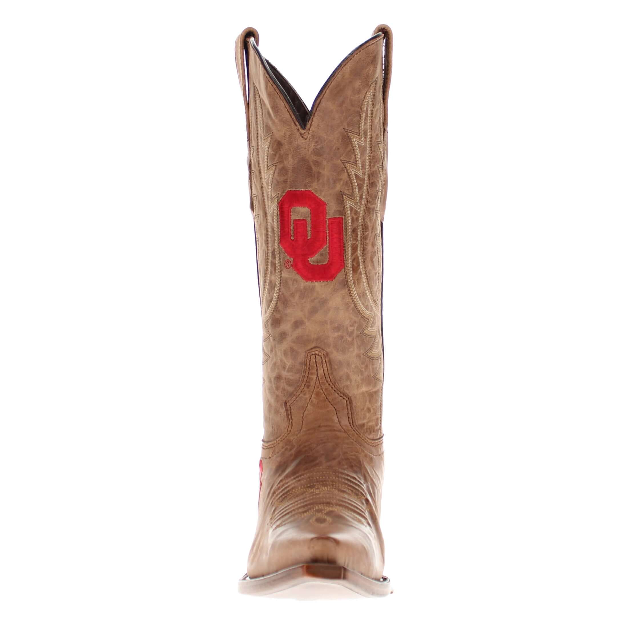 Women's University of Oklahoma Sooners Tan Leather Snip Toe Cowgirl Boots by Vaccari