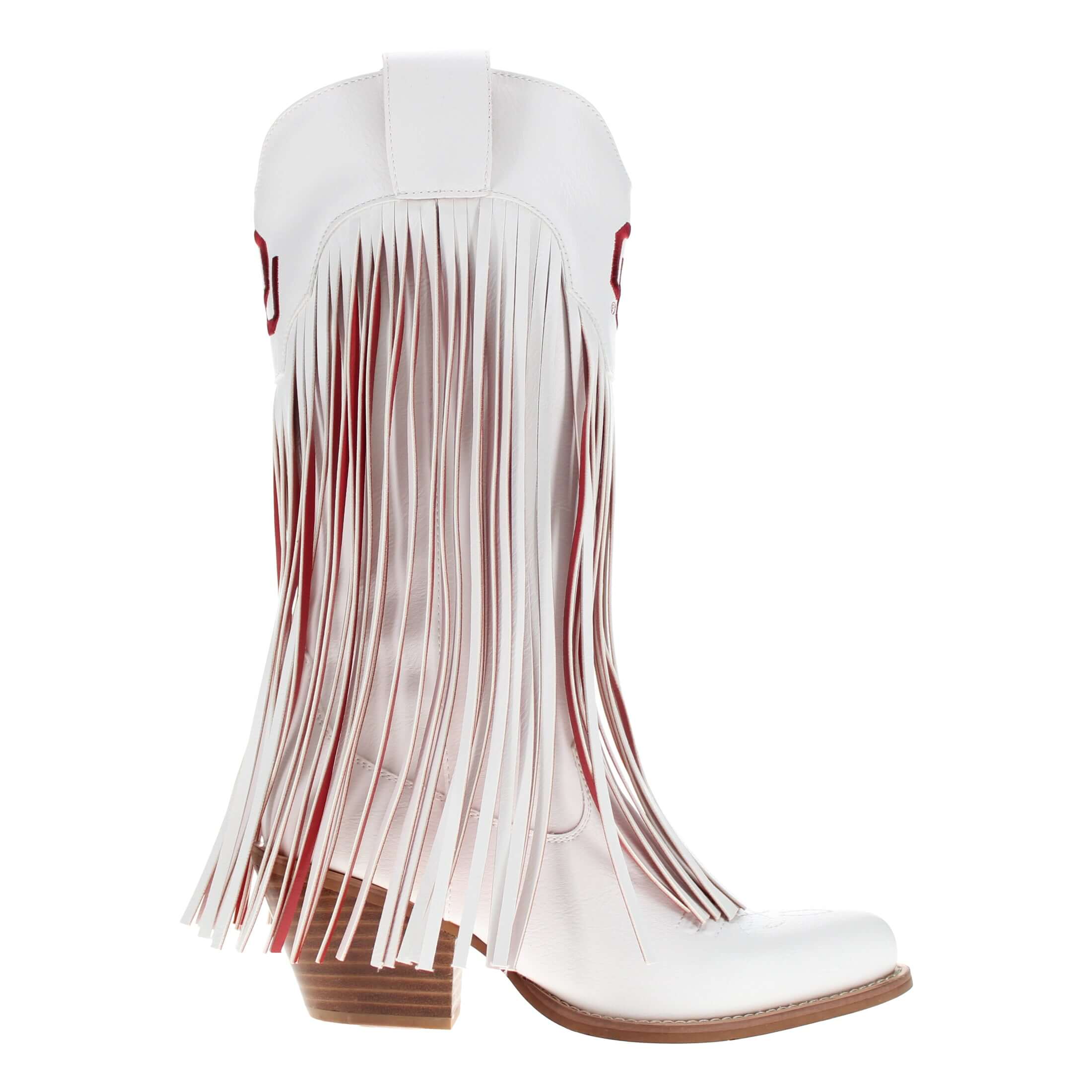 University of Oklahoma Kacey White Fringe Boot By V By Vaccari