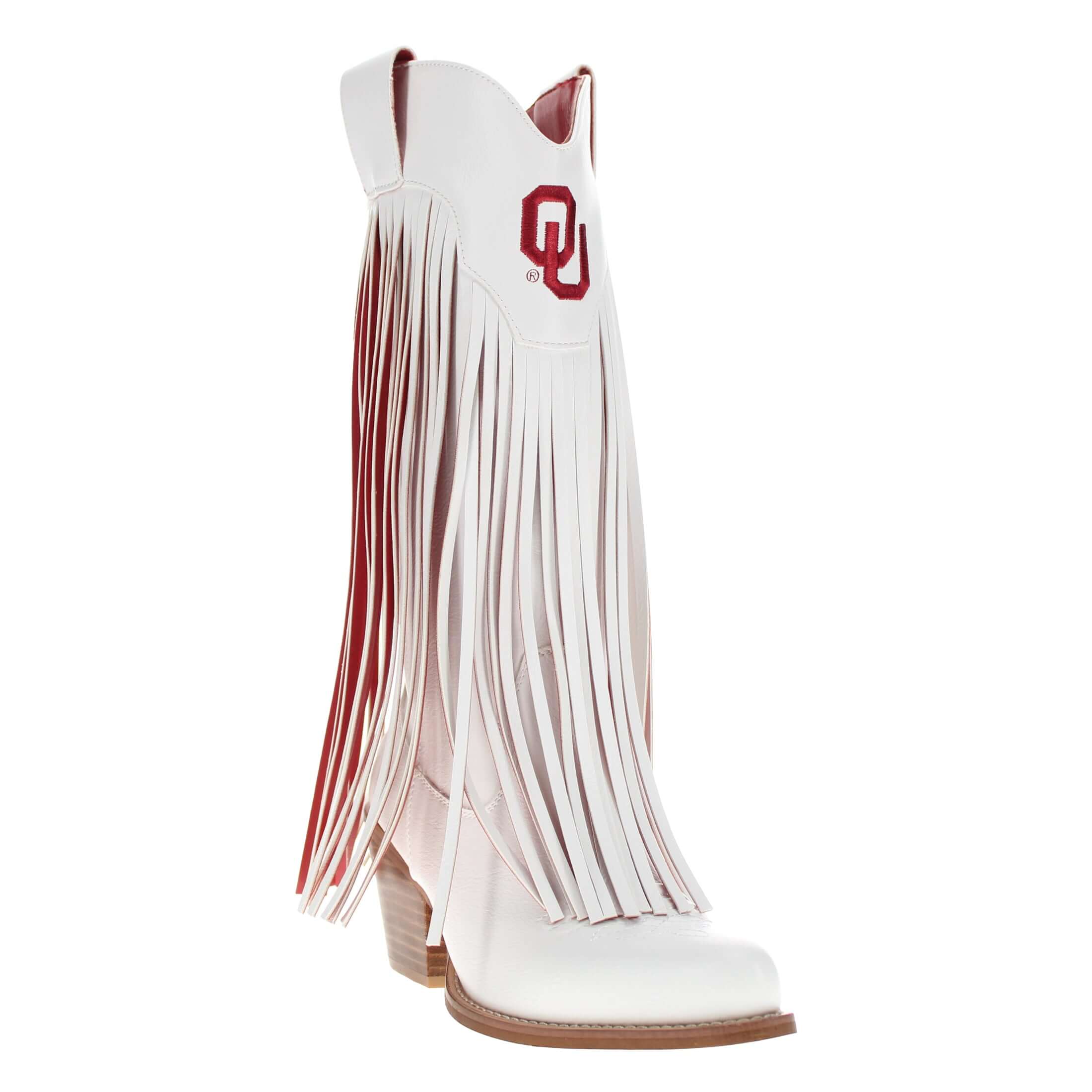University of Oklahoma Kacey White Fringe Boot By V By Vaccari