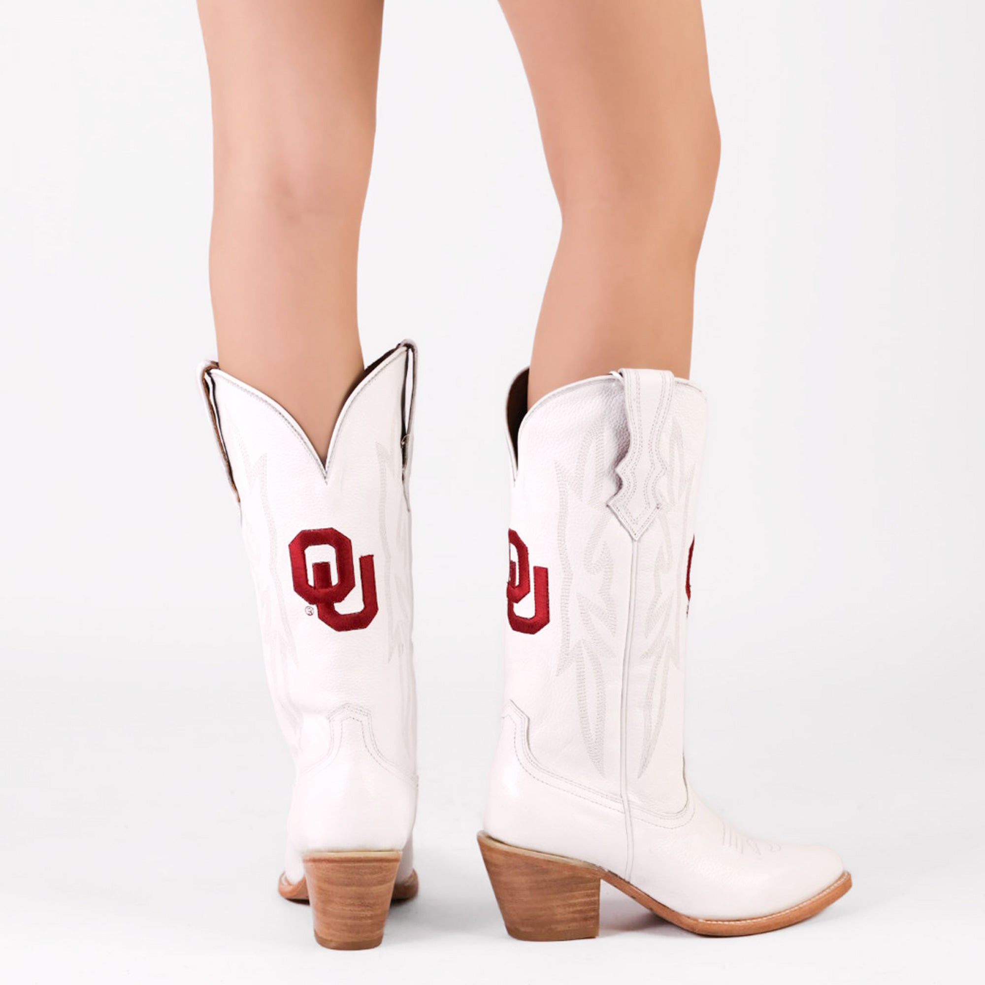 Women's University of Oklahoma Sooners All White Pointed Toe Cowgirl Boots Leighton by Vaccari