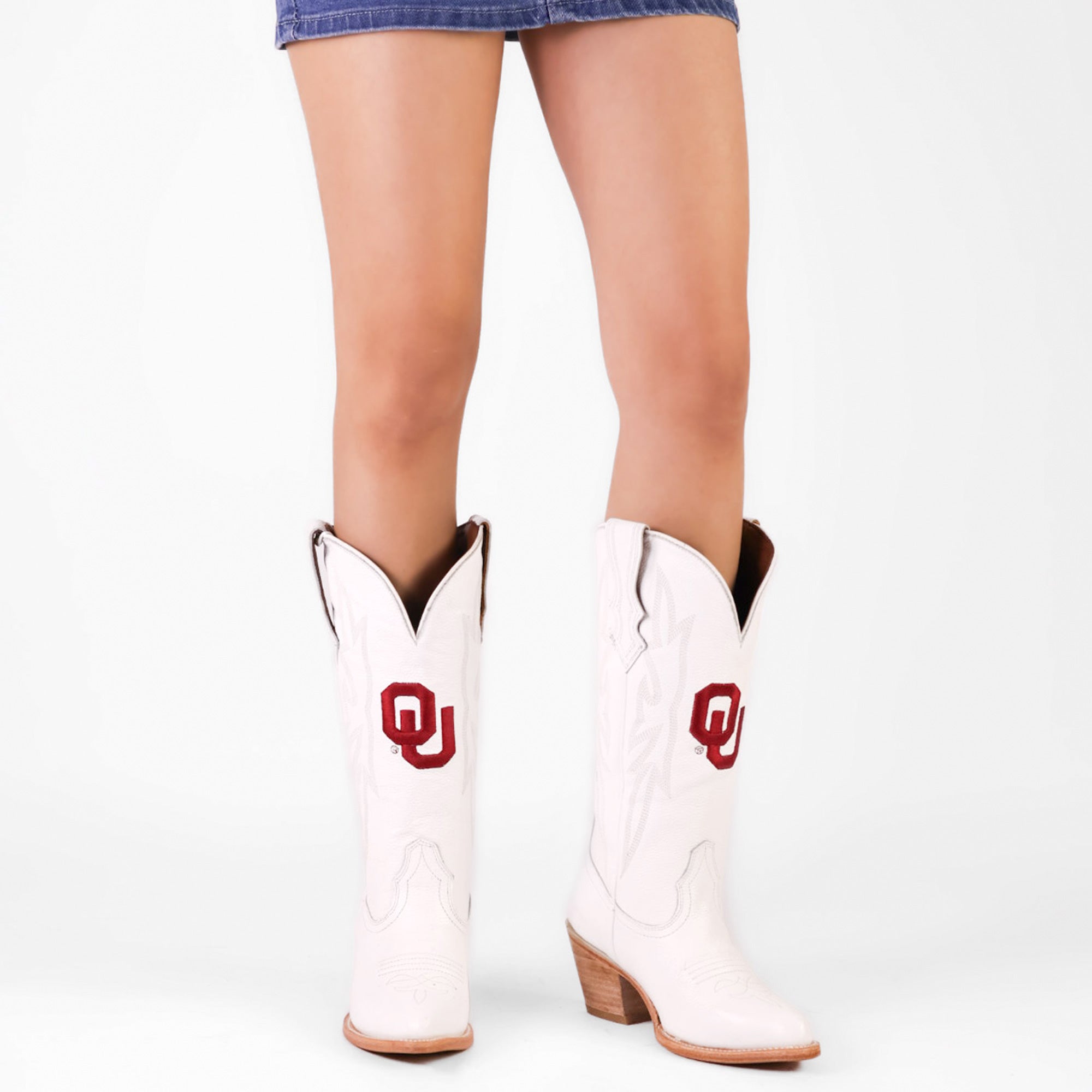 Women's University of Oklahoma Sooners All White Pointed Toe Cowgirl Boots Leighton by Vaccari