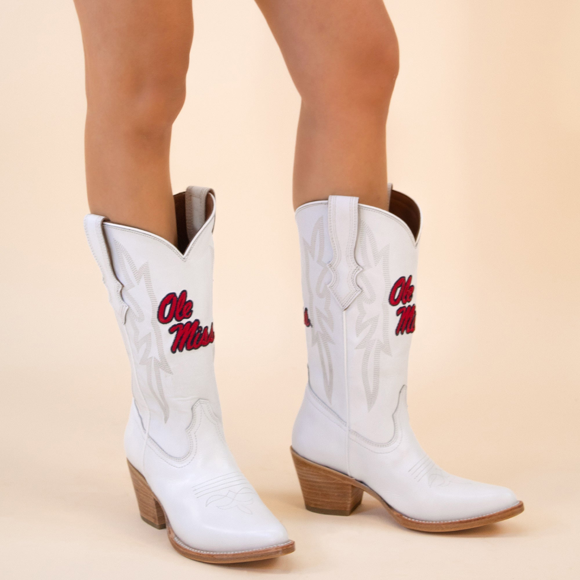 Women's University of Mississippi All White Pointed Toe Cowgirl Boots Leighton Vaccari University