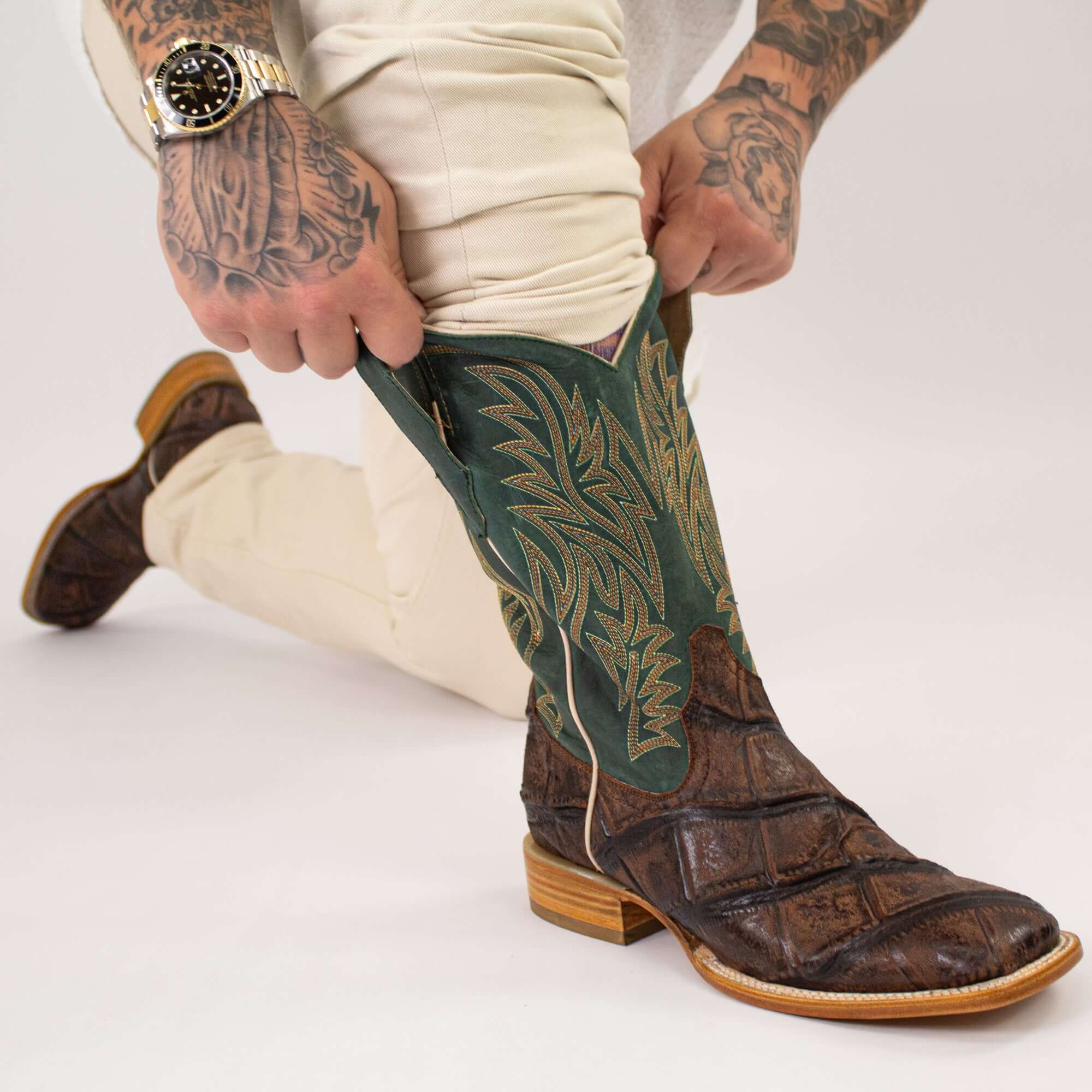 Men's Mocha Allgator Print Cowboy Boots Logan by Vaccari Core