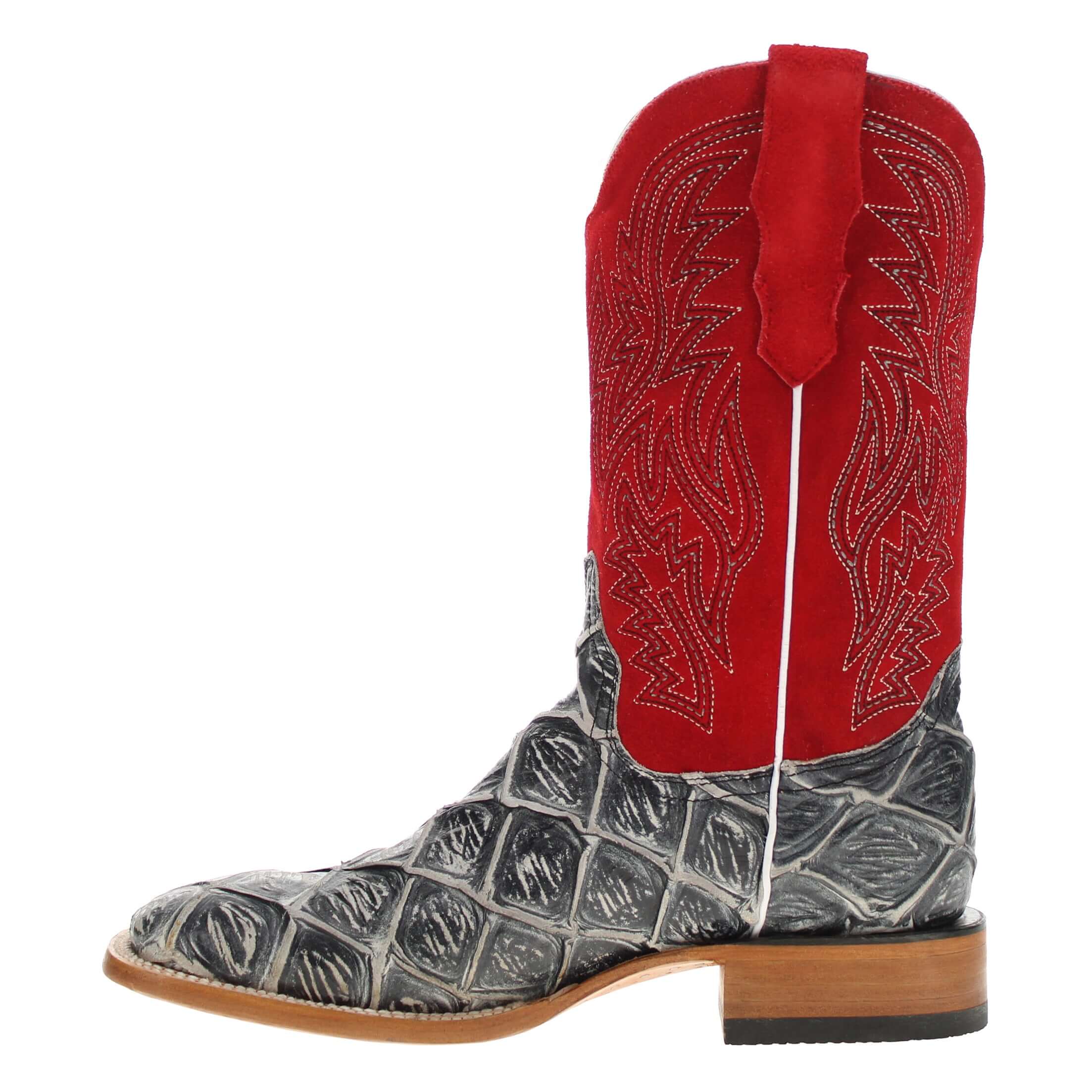 Men's Black Pirarucu Fish Print Cowboy Boots Malik by Vaccari Core