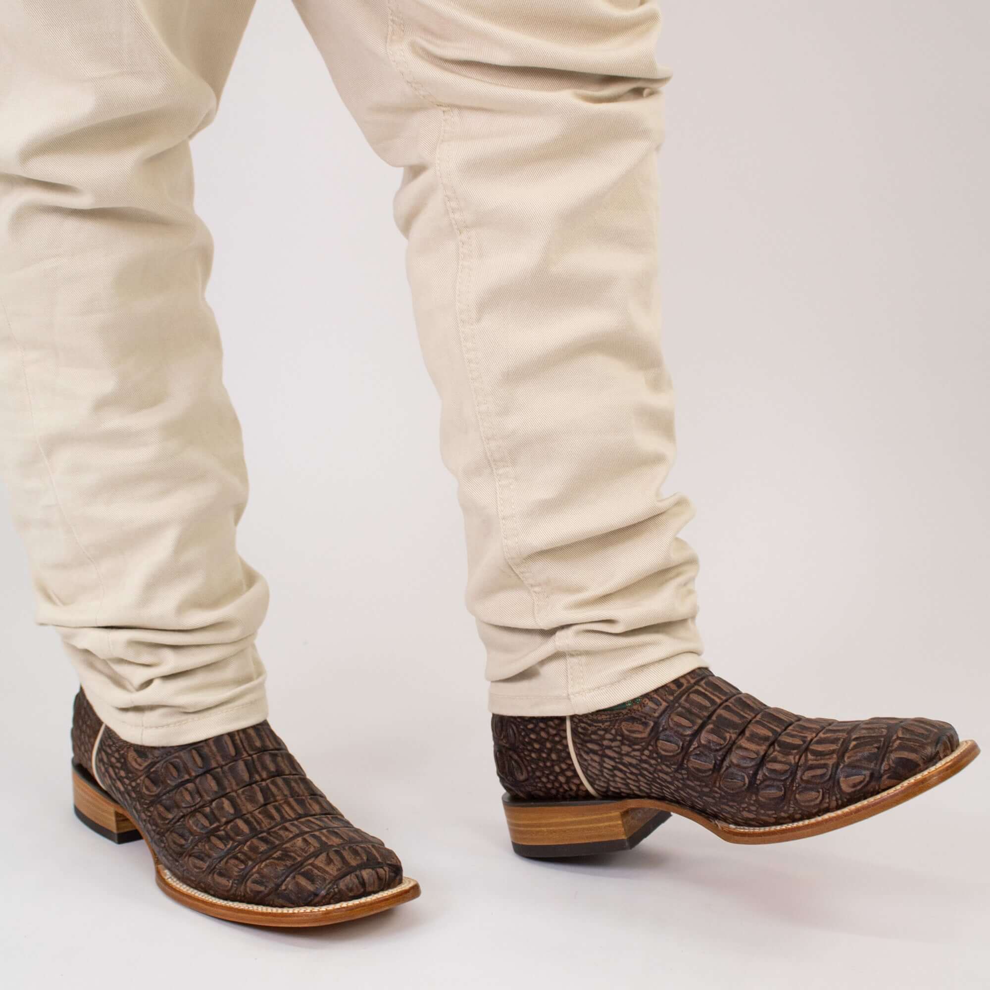 Men's Mocha Alligator Hornback Print Cowboy Boots Wade by Vaccari Core