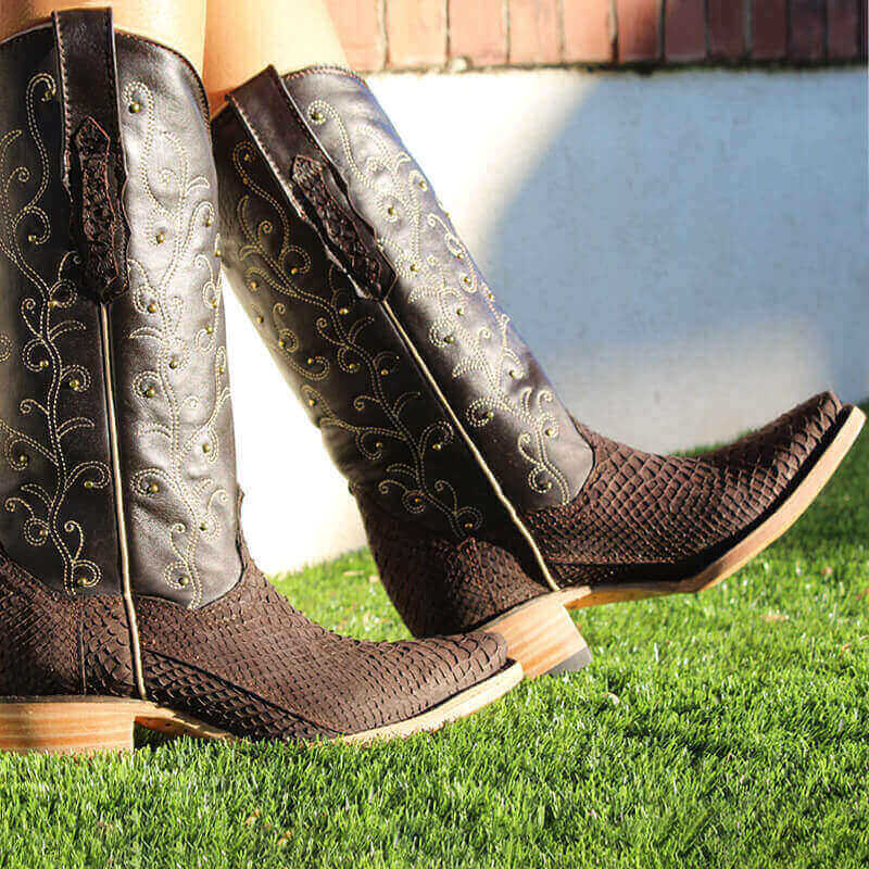 Women's Mocha Python Cowgirl Boots Piper by Vaccari Core