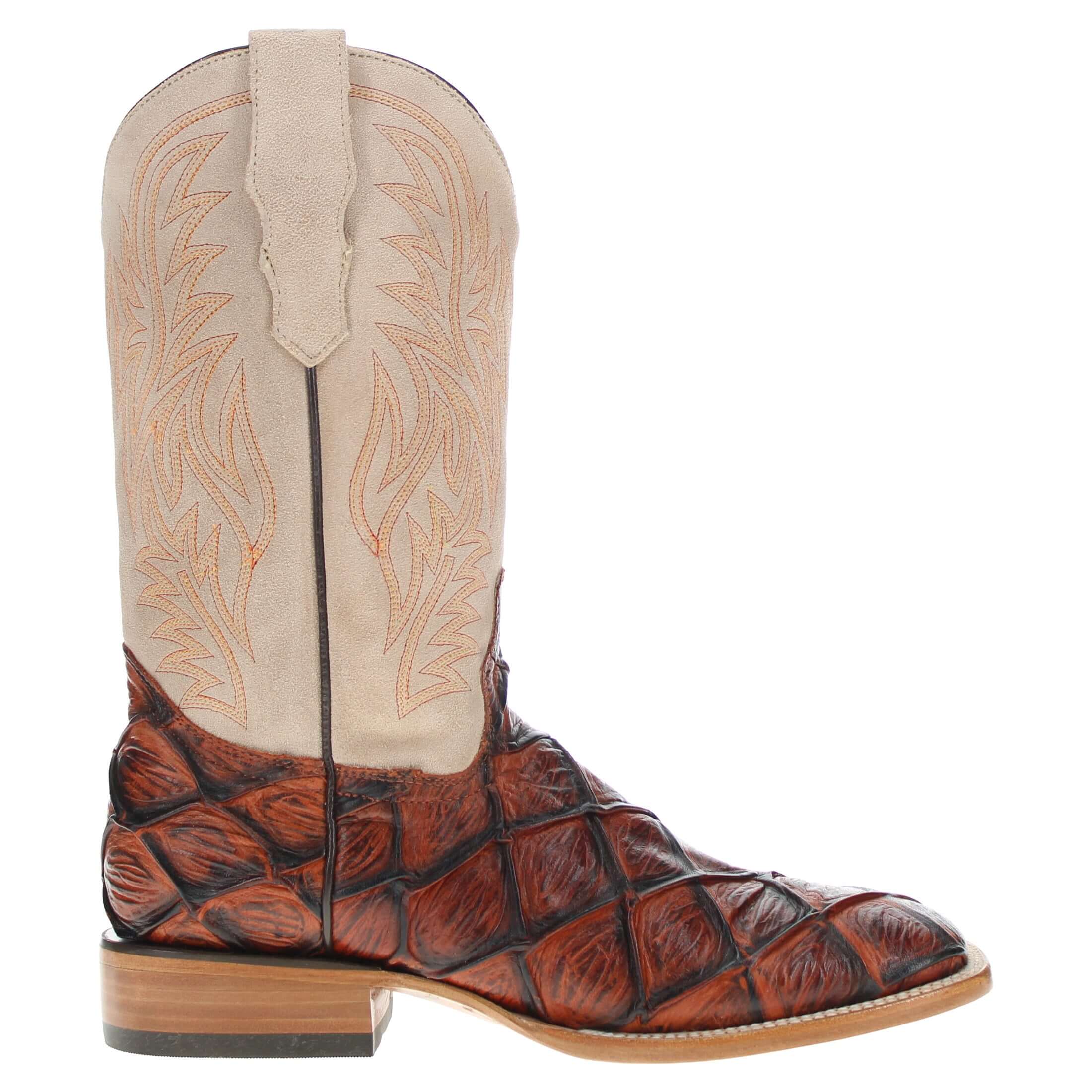 Men's Cognac Pirarucu Fish Print Cowboy Boots Malik by Vaccari Core