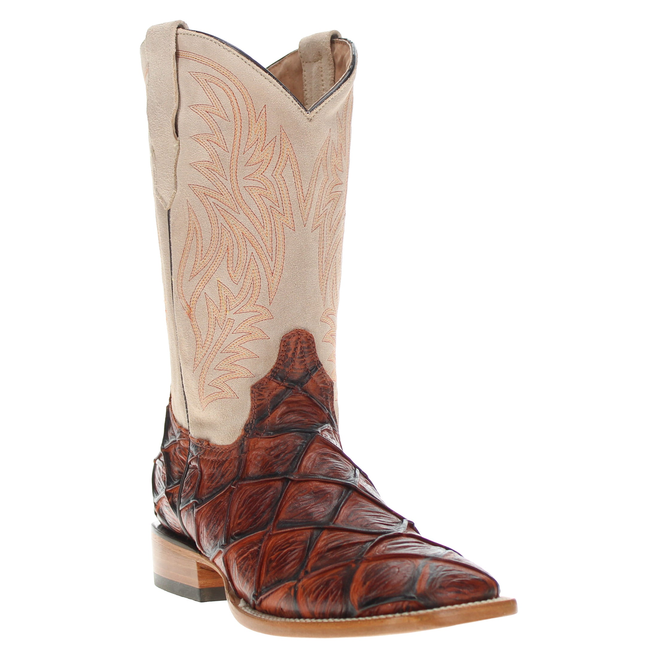 Men's Cognac Pirarucu Fish Print Cowboy Boots Malik by Vaccari Core