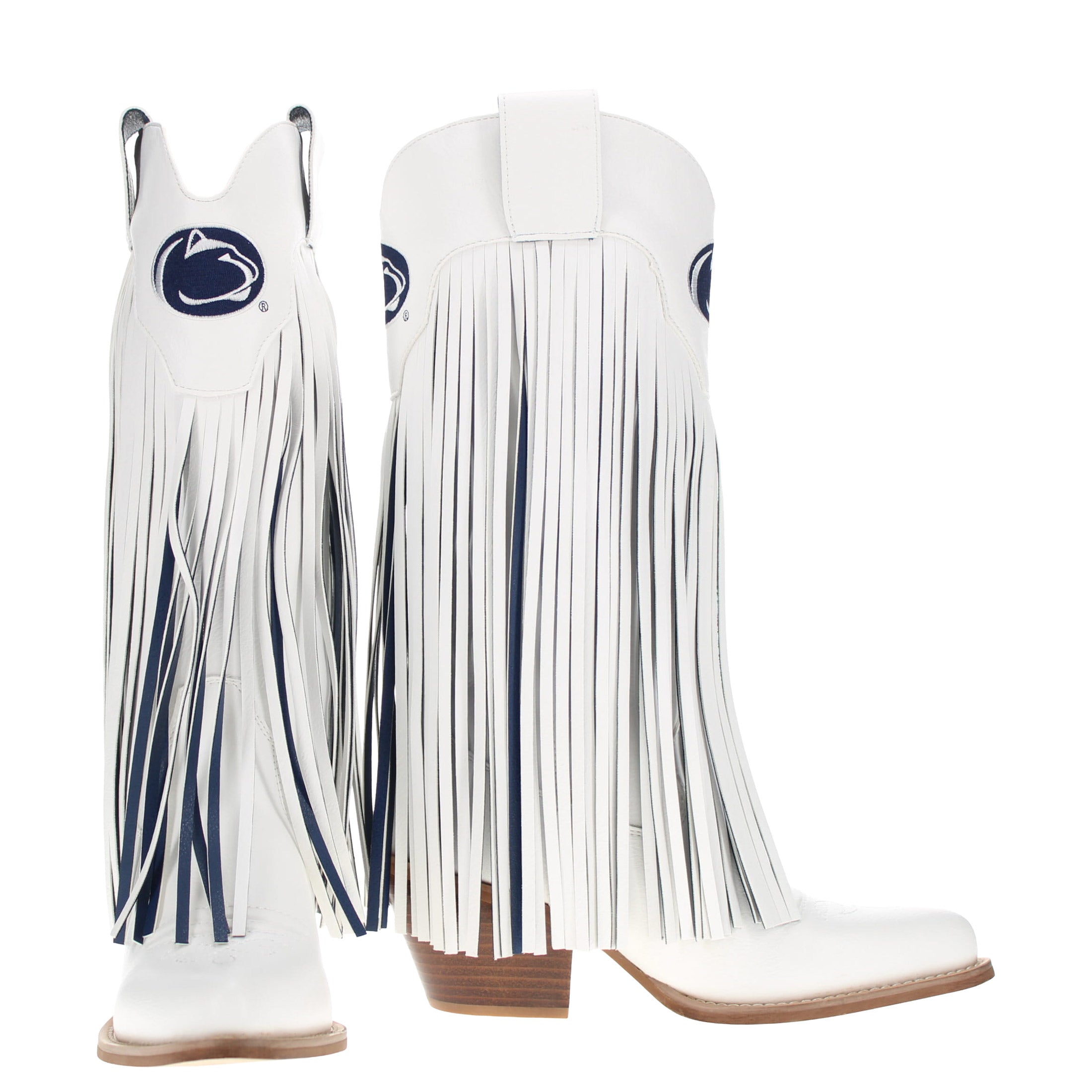 Women's Penn State University White Fringe Cowgirl Boots Kacey by V by Vaccari