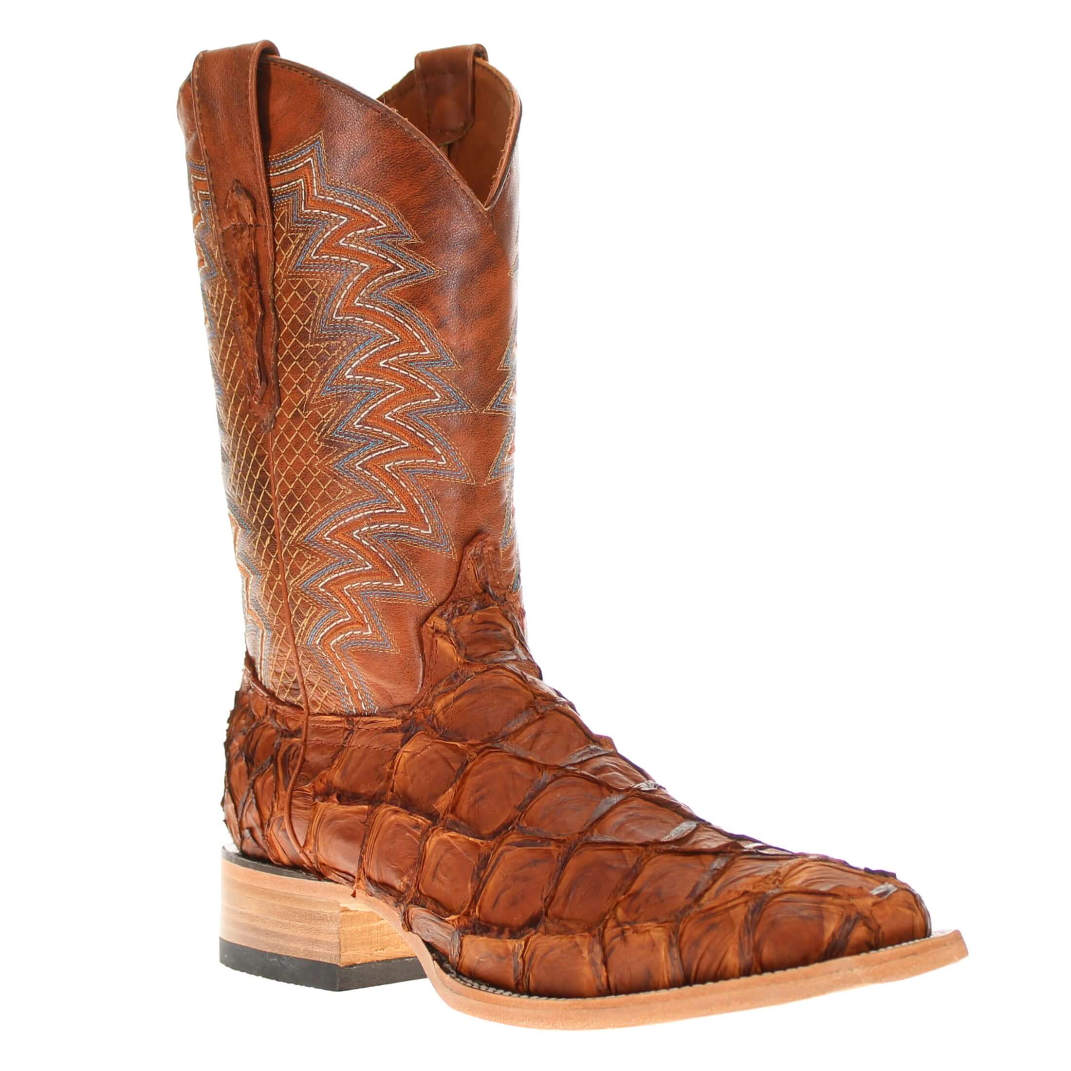 Mens Pecan Pirarucu Fish Leather Square Toe Cowboy Boots by Vaccari