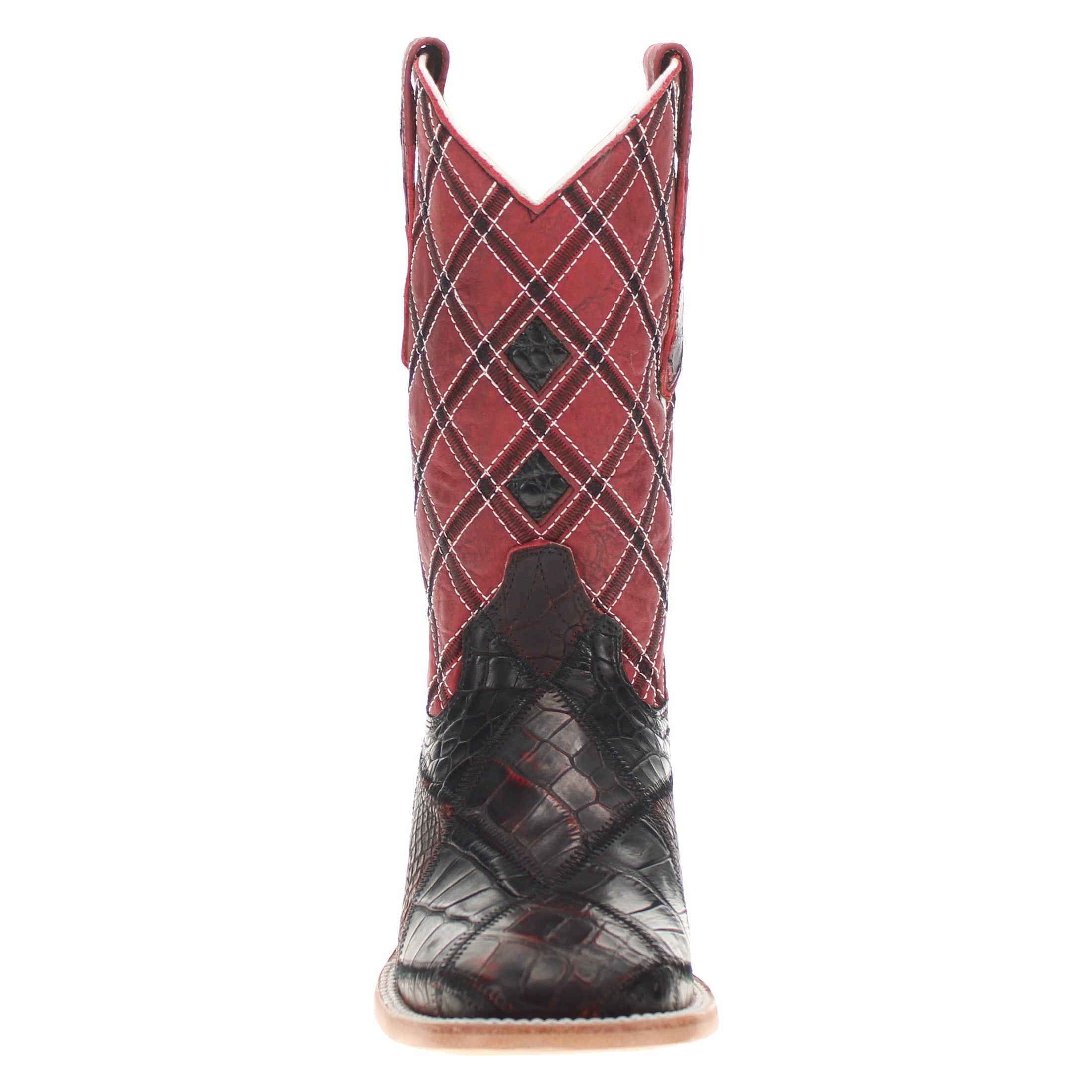 Men's Black Cherry Patchwork Alligator Belly Square Toe Cowboy Boots Boone by Vaccari
