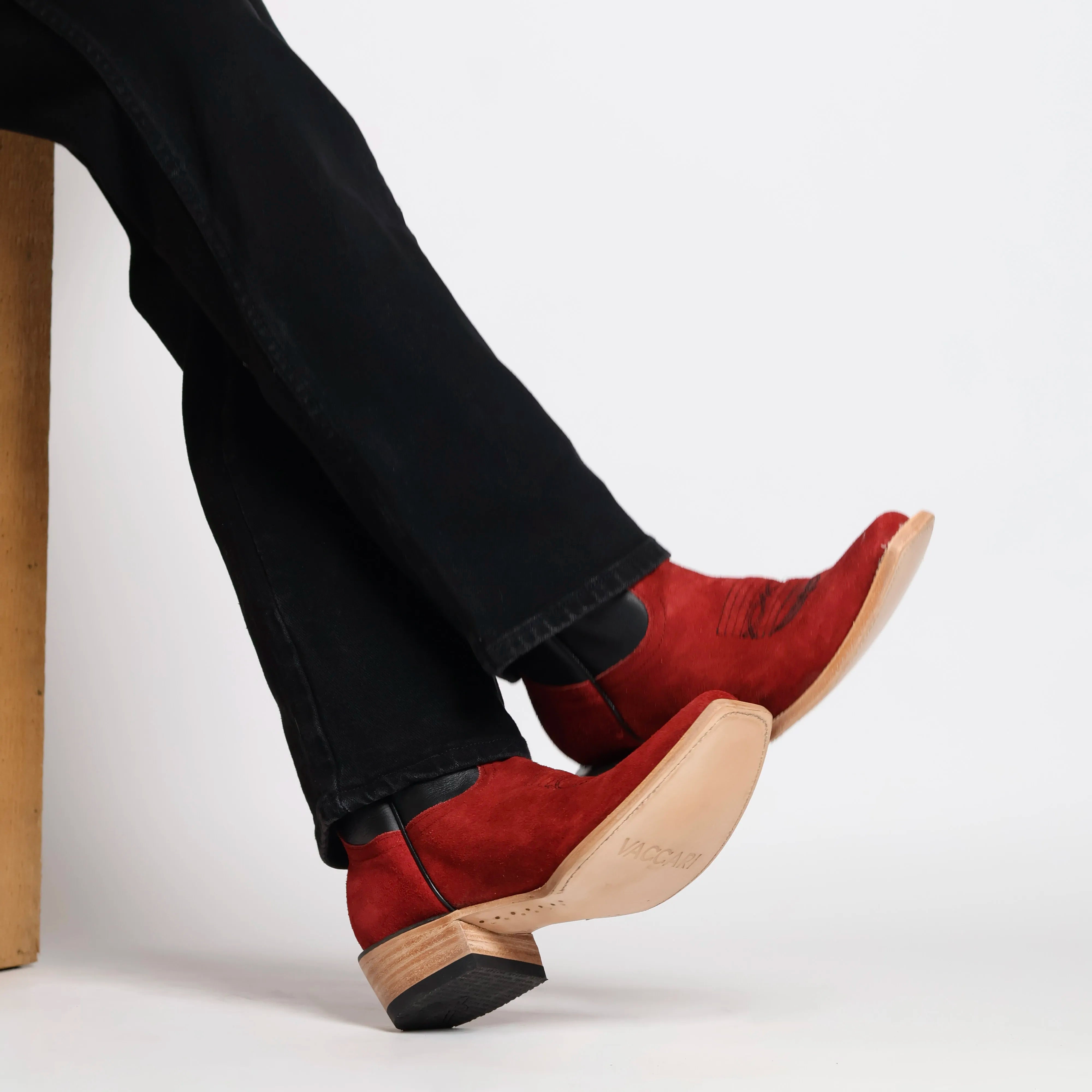 Men's Red Suede Vamp JW Toe Cowboy Boots by Vaccari