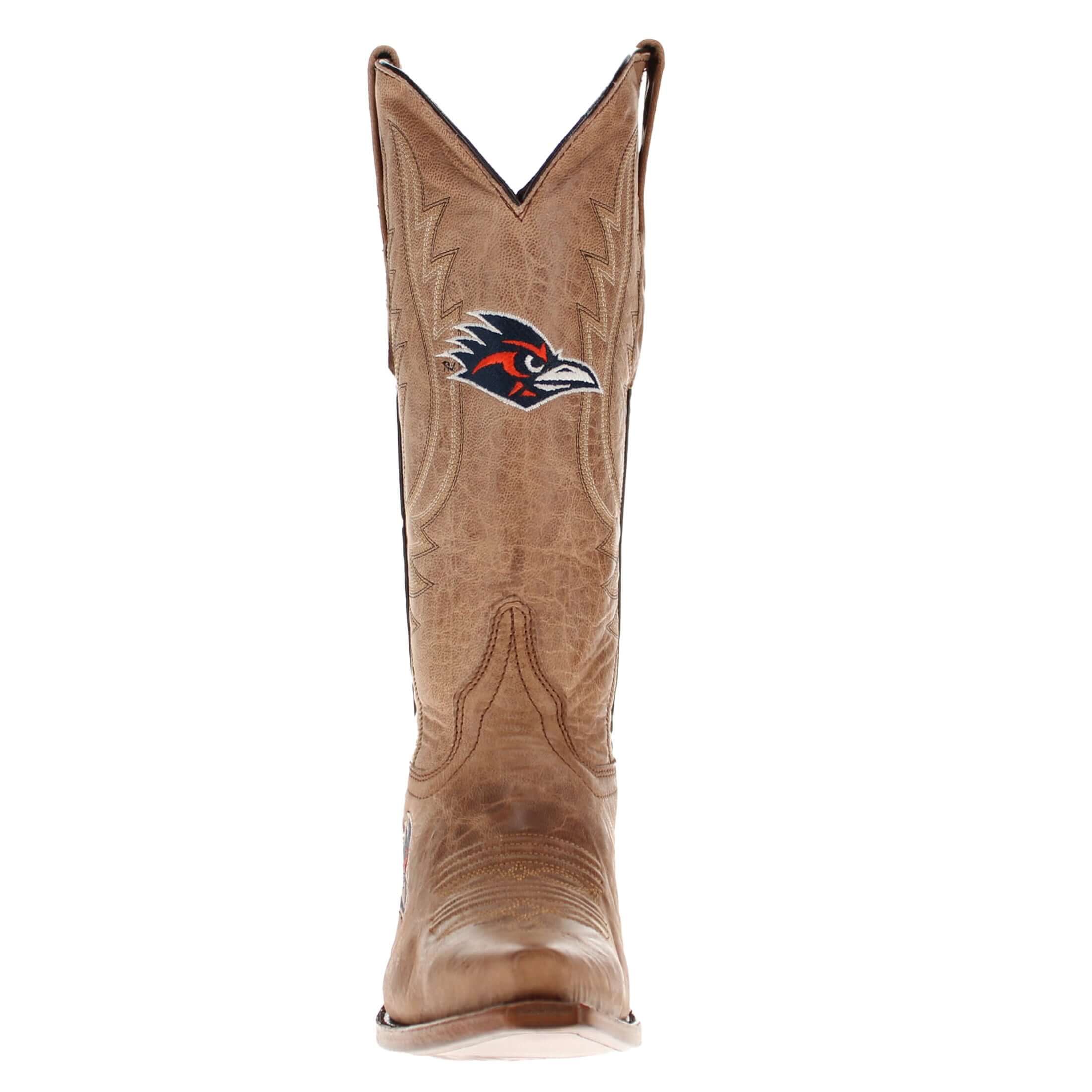 Women's University of Texas at San Antonio UTSA Roadrunners Tan Leather Snip Toe Cowgirl Boots by Vaccari