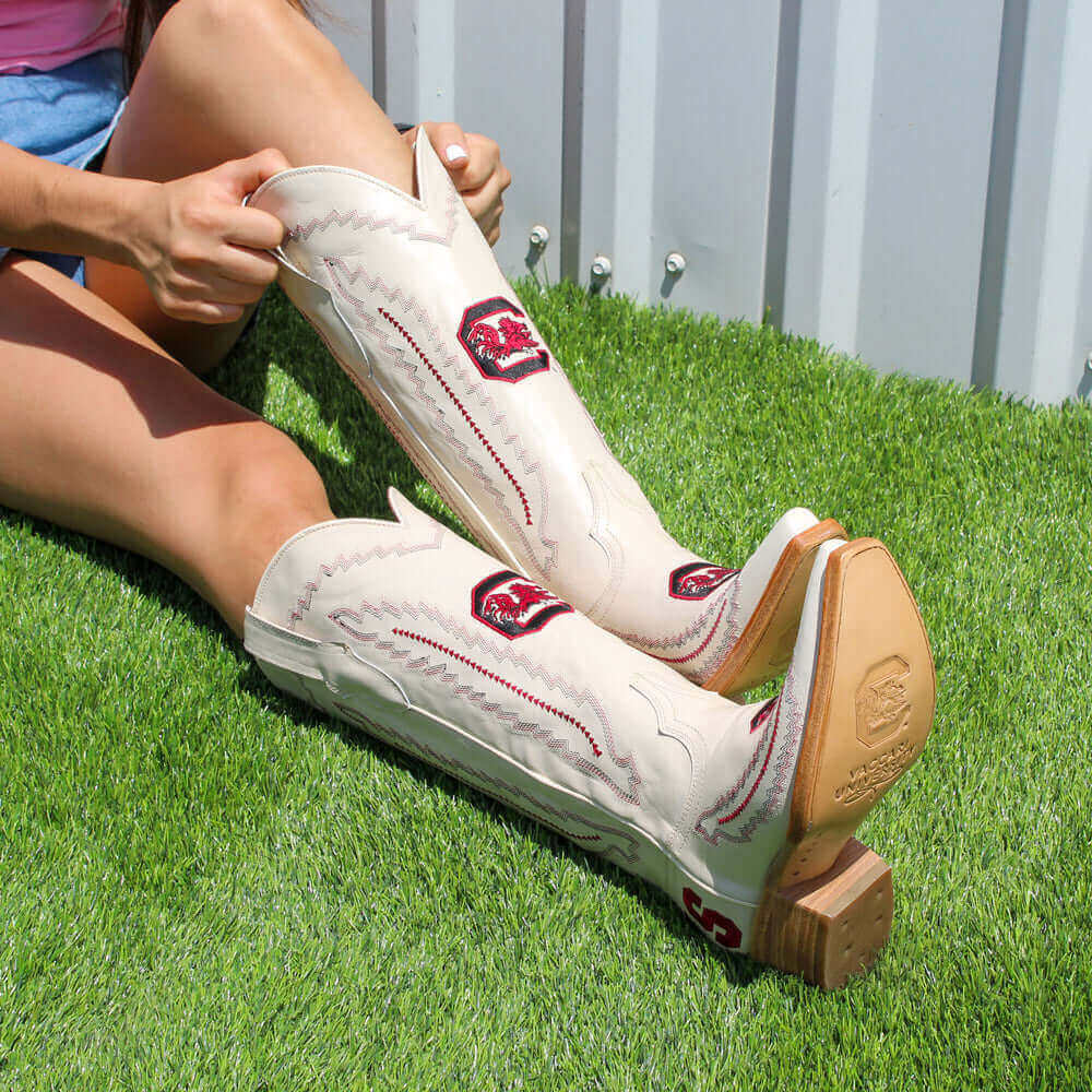 University of South Carolina Bone Cowgirl Boots Naomi by Vaccari University