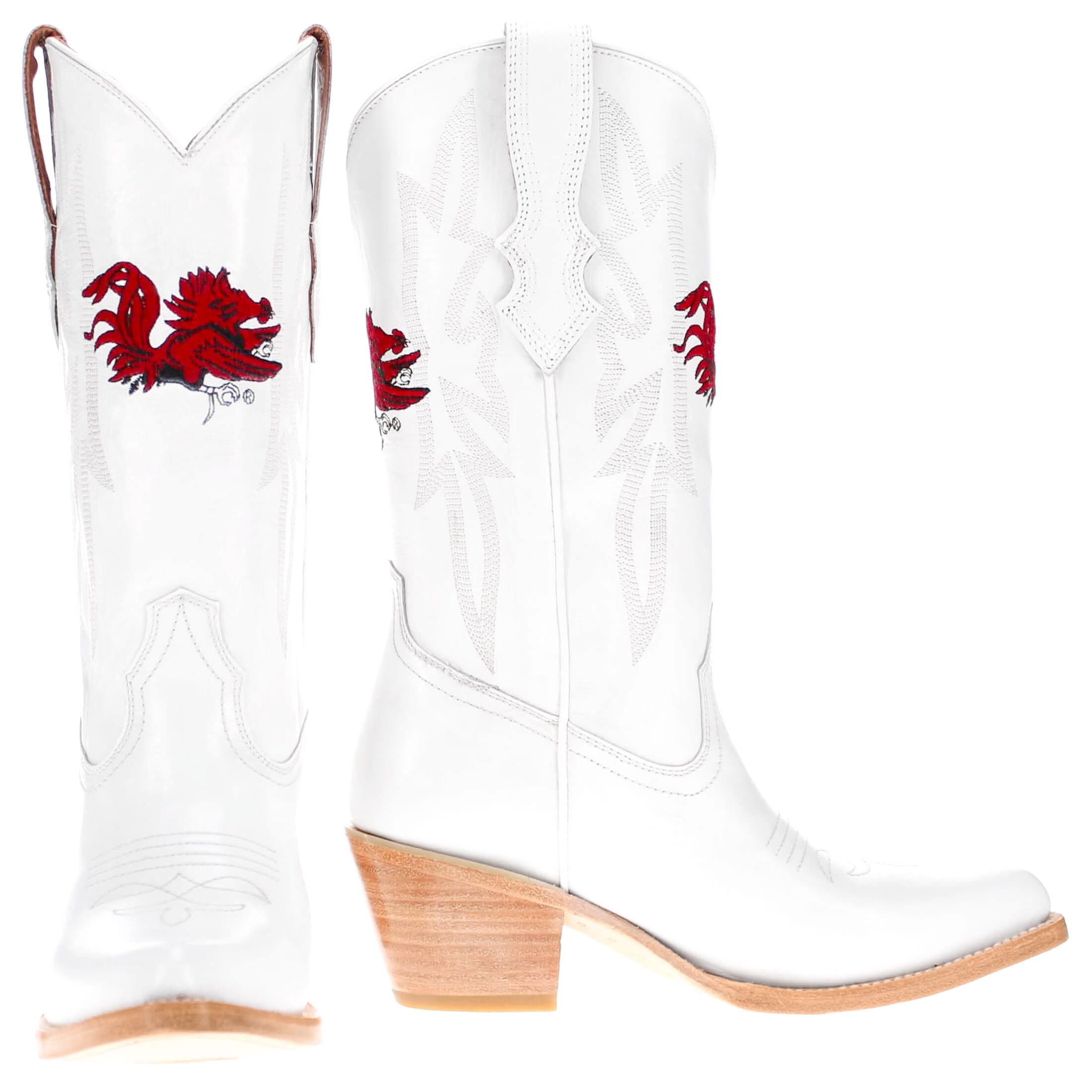 Women's South Carolina University All White Pointed Toe Cowgirl Boots Leighton Vaccari University