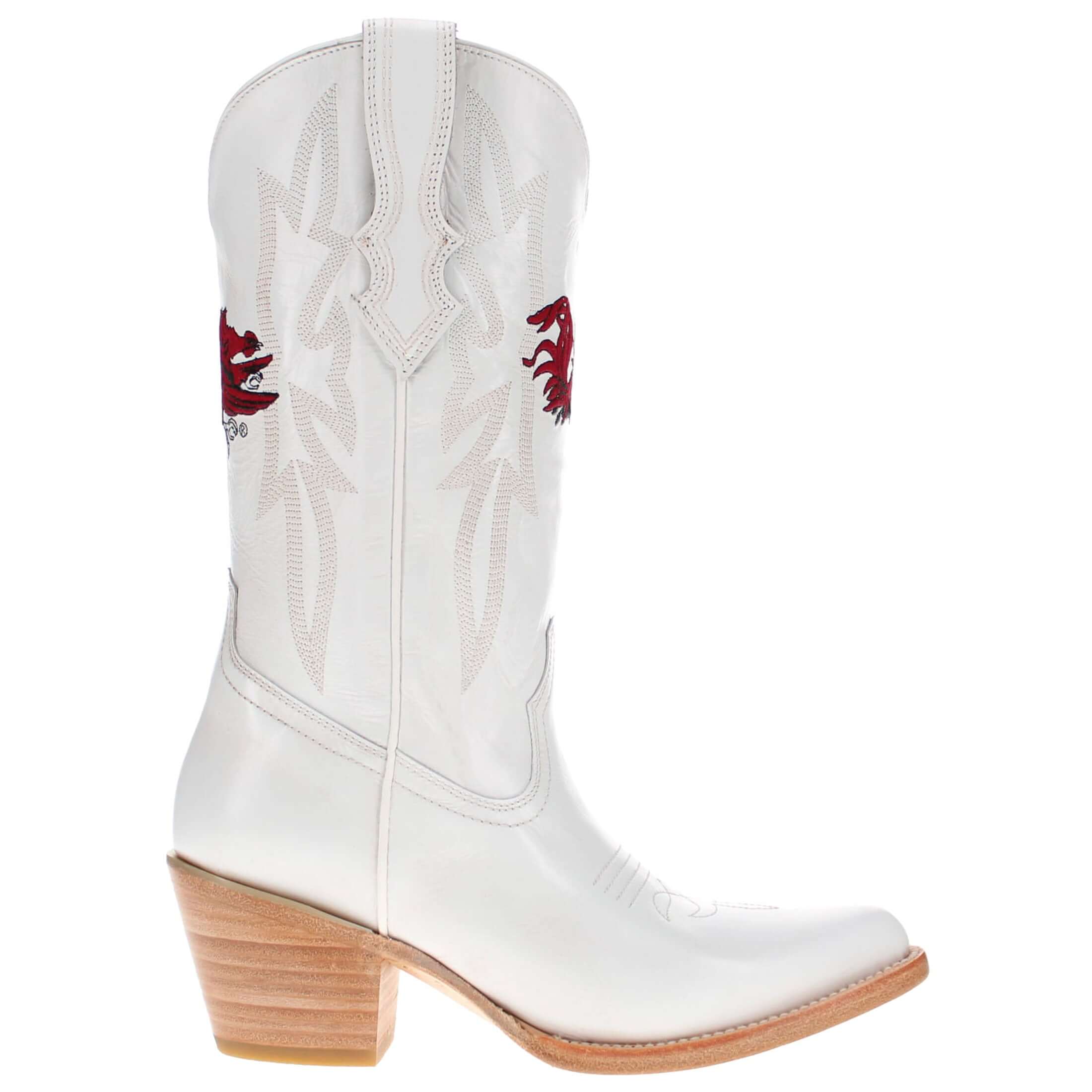 Women's South Carolina University All White Pointed Toe Cowgirl Boots Leighton Vaccari University