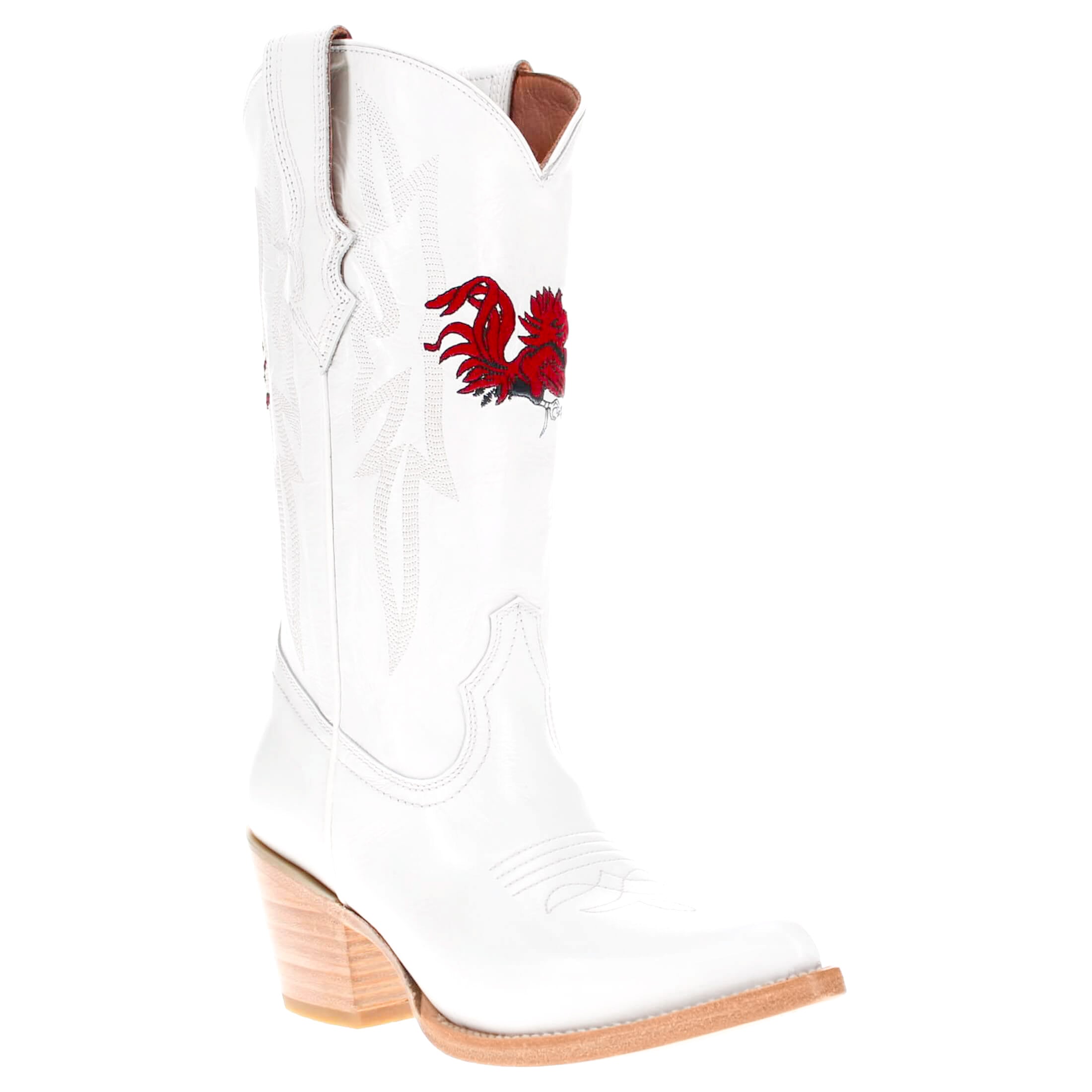 Women's South Carolina University All White Pointed Toe Cowgirl Boots Leighton Vaccari University