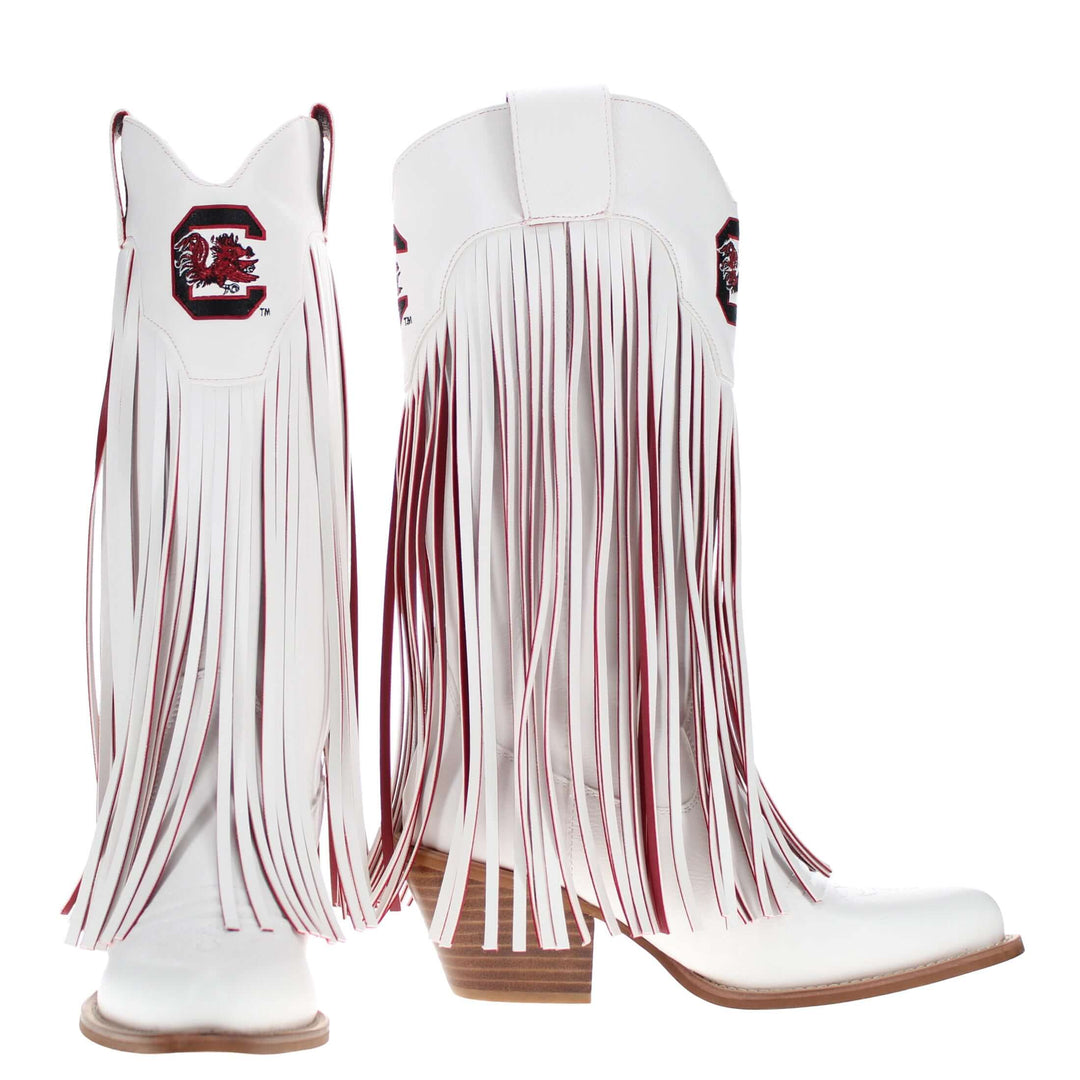 University of South Carolina Kacey White Fringe Boot By V By Vaccari