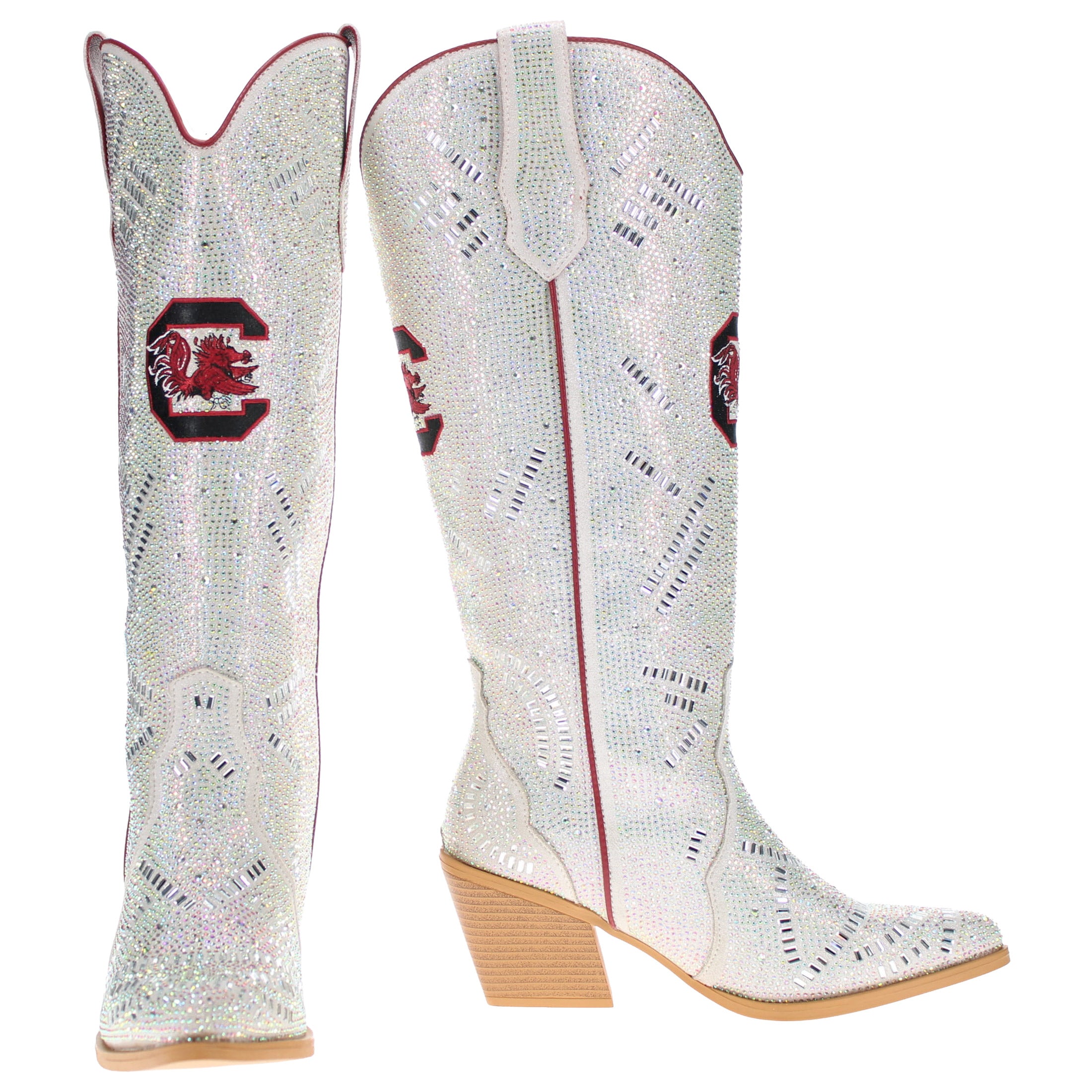 Women's University of South Carolina Natural Tall Bling Cowgirl Boots Amber by V by Vaccari