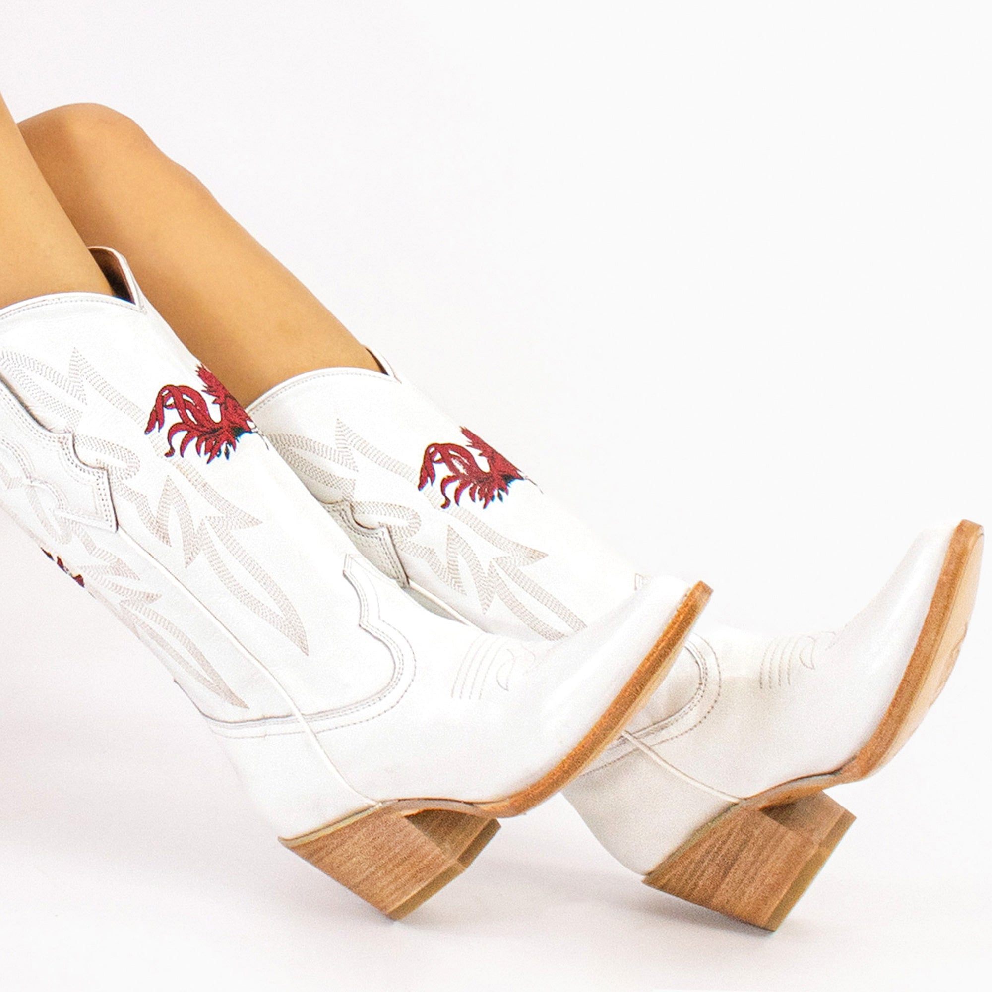 Women's South Carolina University All White Pointed Toe Cowgirl Boots Leighton Vaccari University