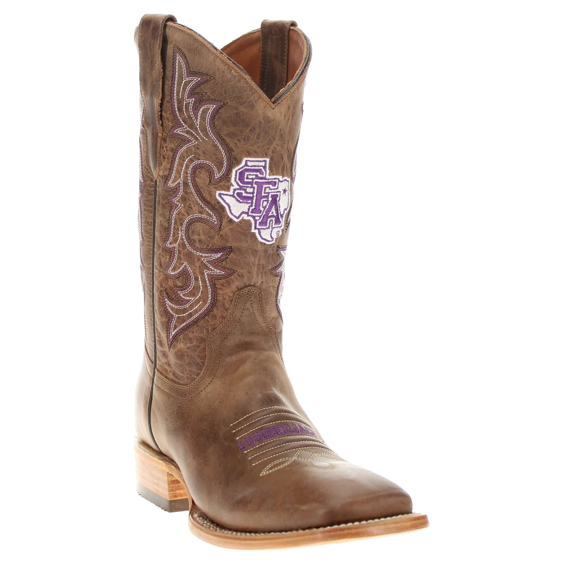 Men's Stephen F. Austin State University Tan Sqaure Toe Cowboy Boots by Vaccari