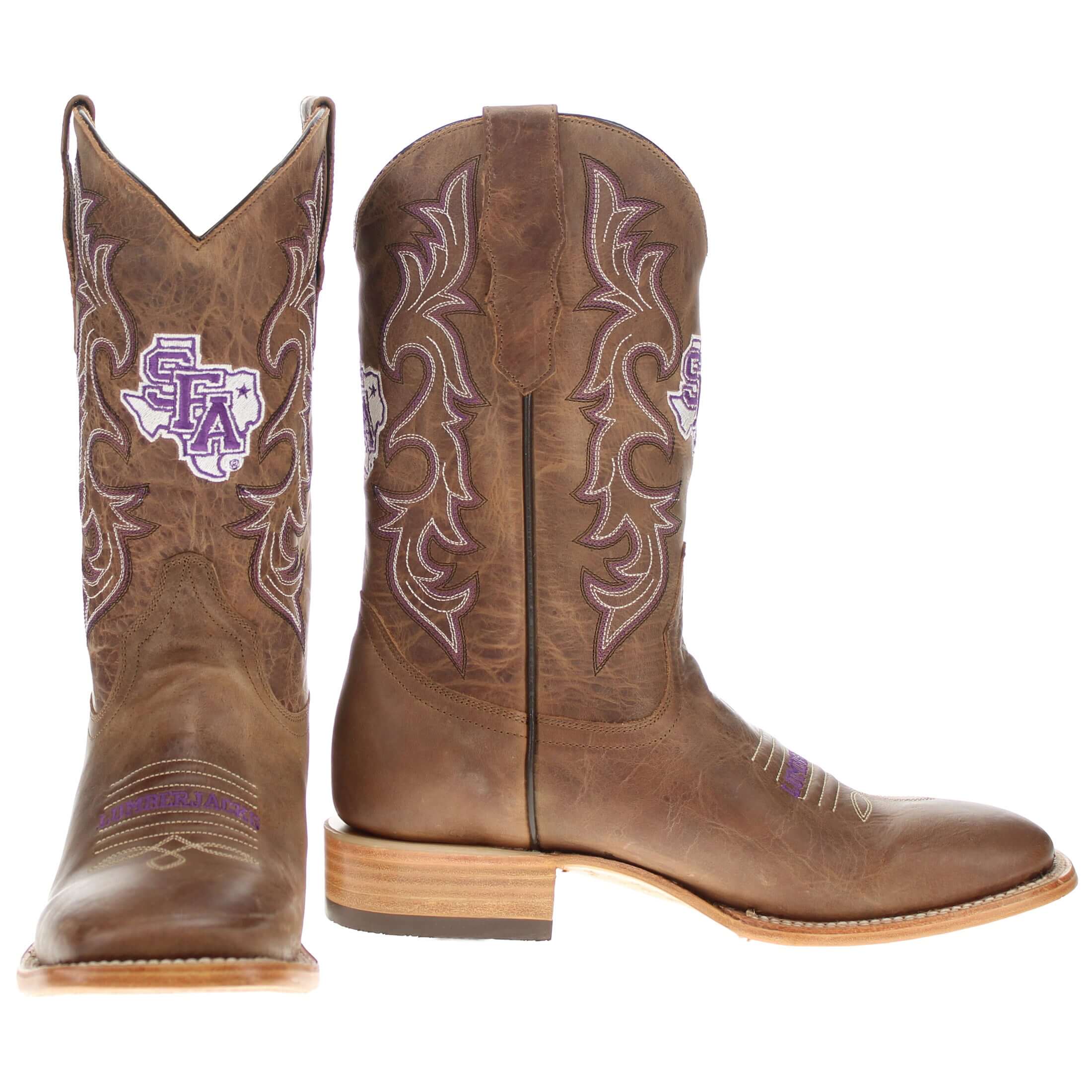 Men's Stephen F. Austin State University Tan Sqaure Toe Cowboy Boots by Vaccari